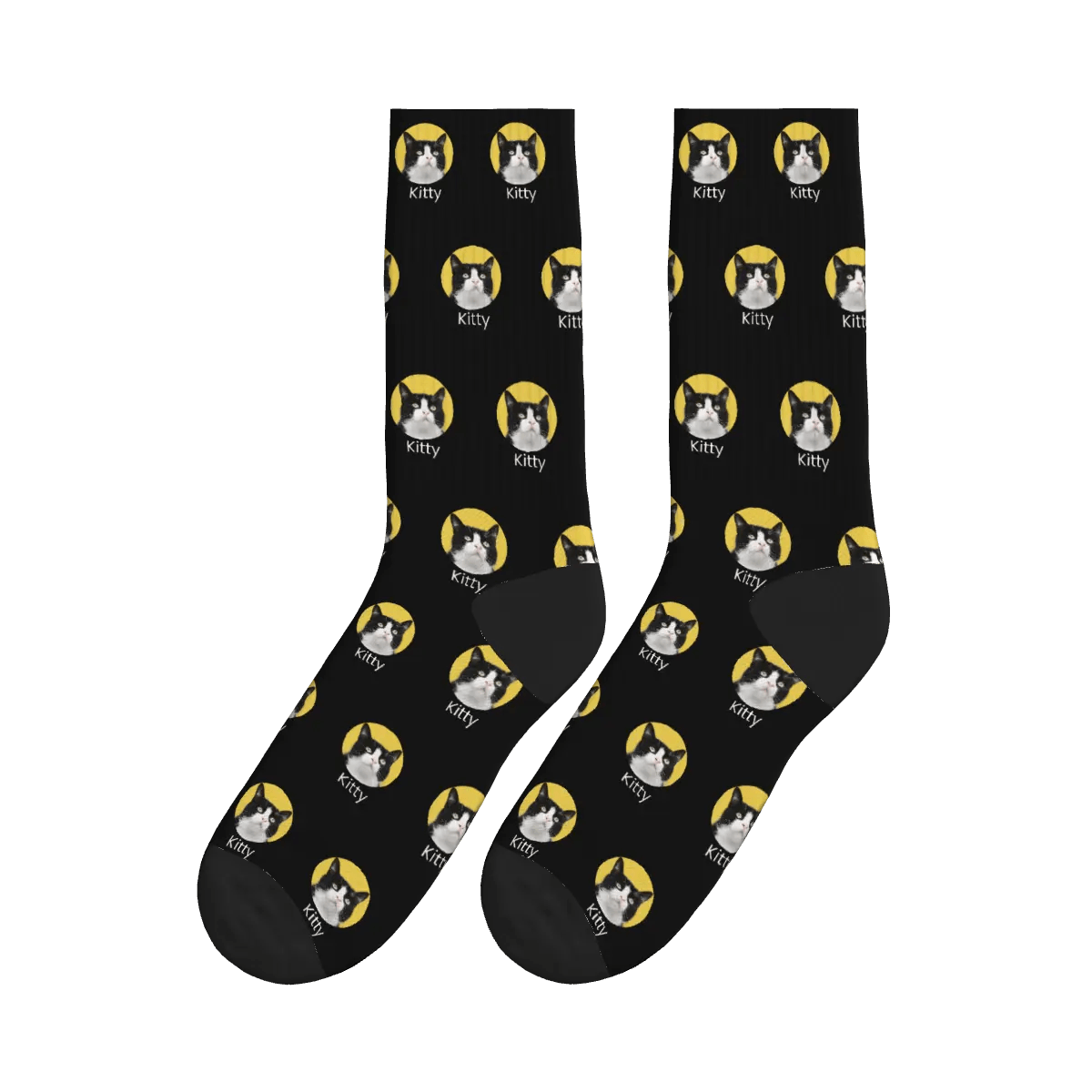 Cat Face & Name Socks - Black / Crew Socks