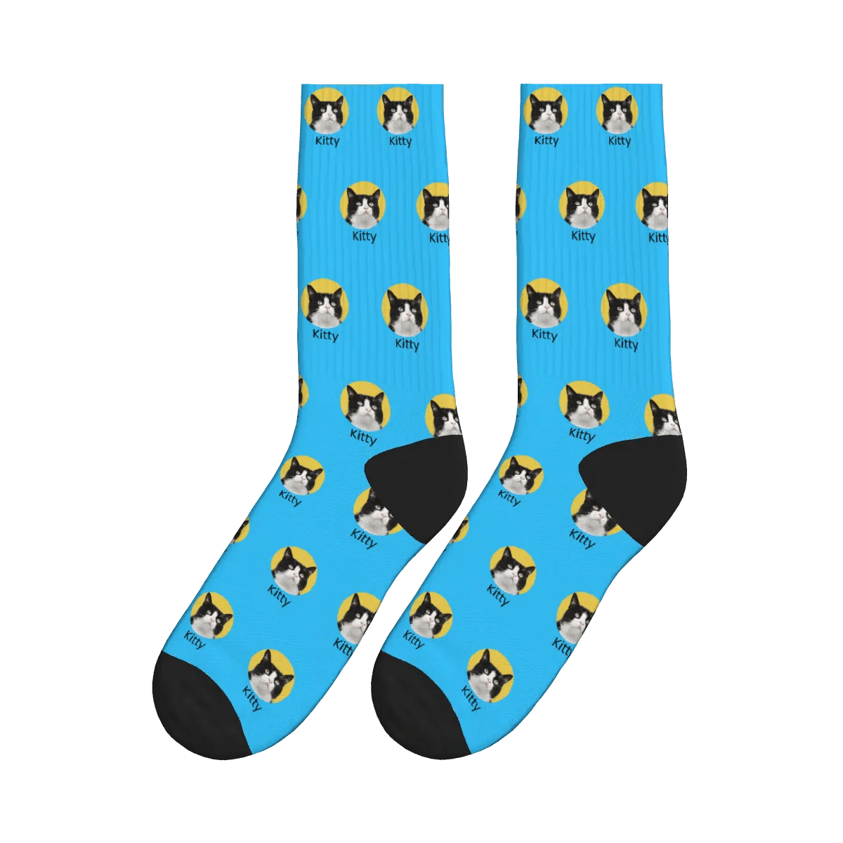 Cat Face & Name Socks - Blue / Crew Socks