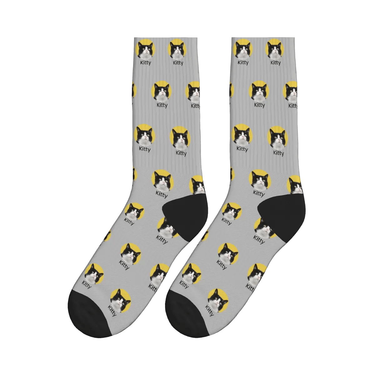 Cat Face & Name Socks - Gray / Crew Socks