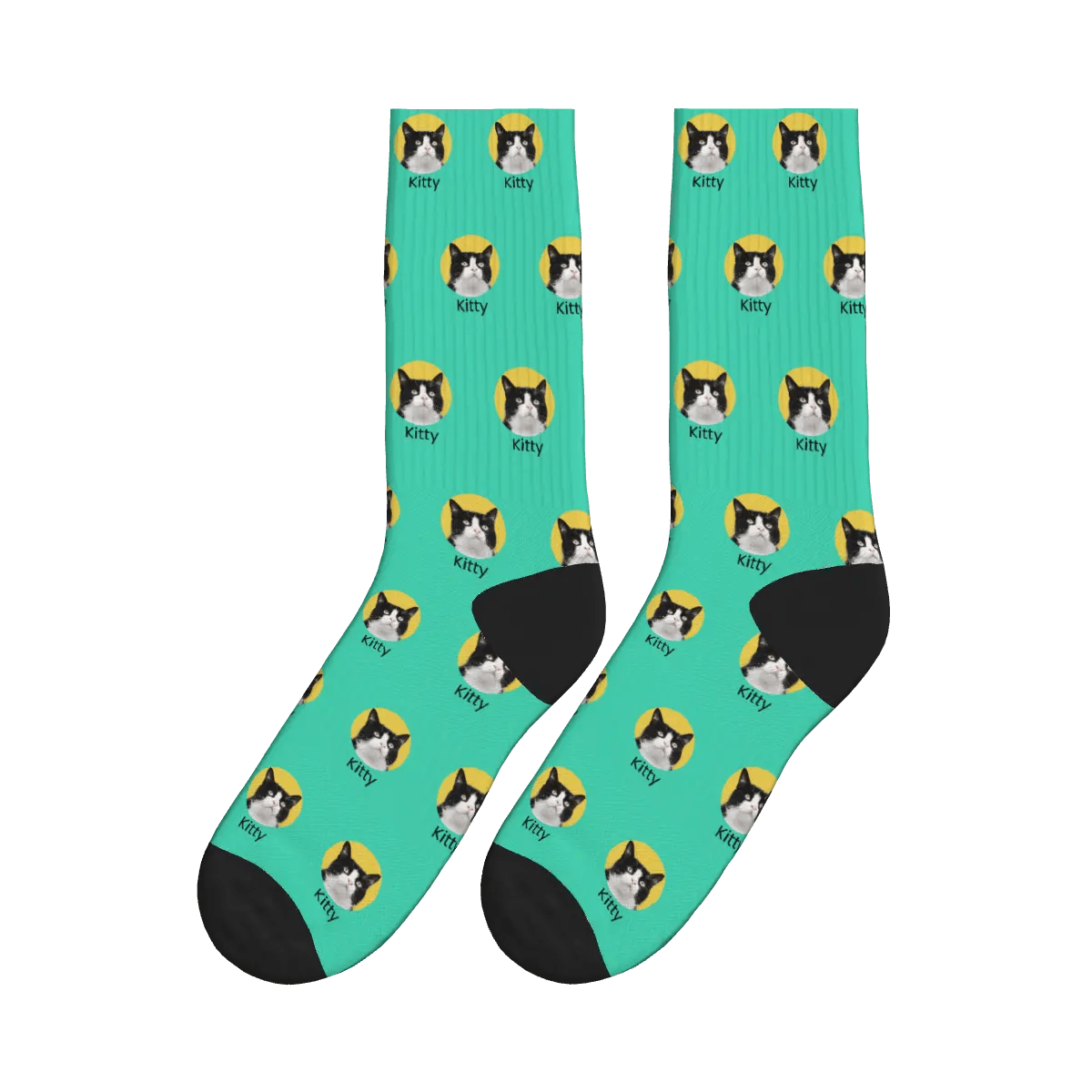 Cat Face & Name Socks - Green / Crew Socks