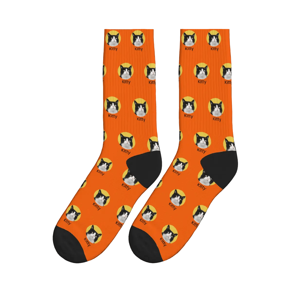 Cat Face & Name Socks - Orange / Crew Socks