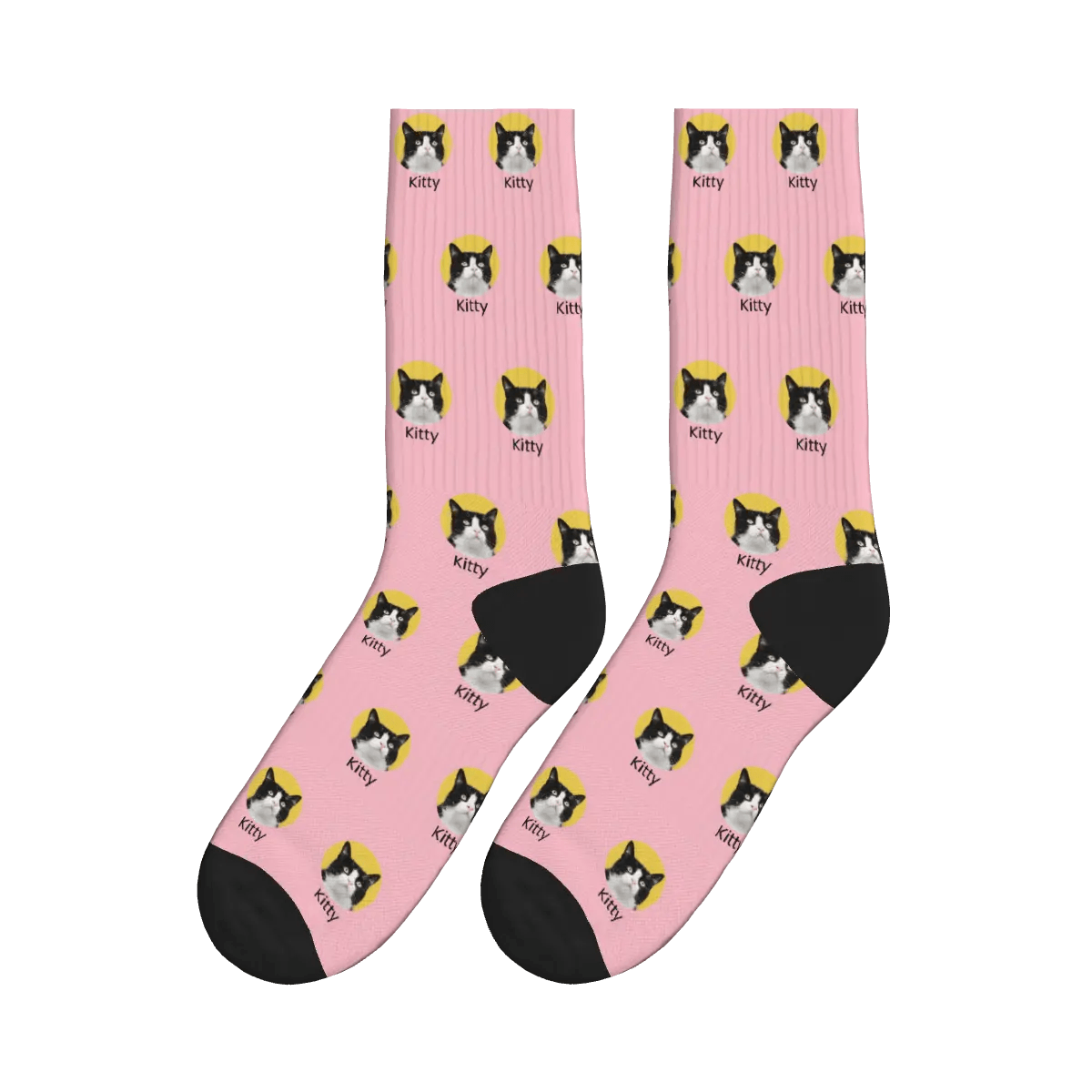 Cat Face & Name Socks - Pink / Crew Socks