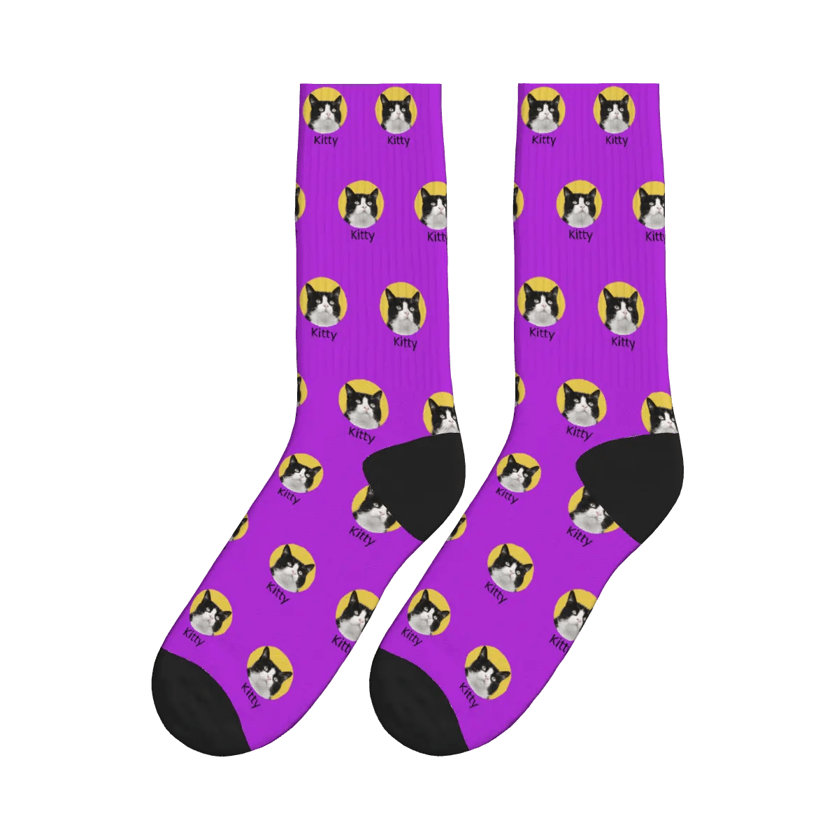 Cat Face & Name Socks - Purple / Crew Socks