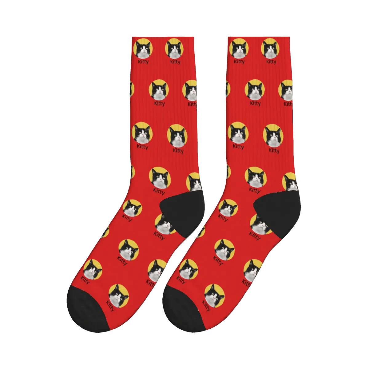 Cat Face & Name Socks - Red / Crew Socks