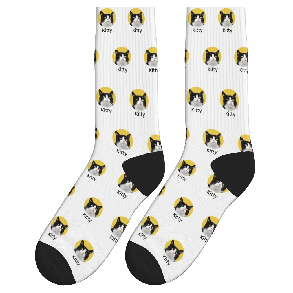 Cat Face & Name Socks - White / Crew Socks