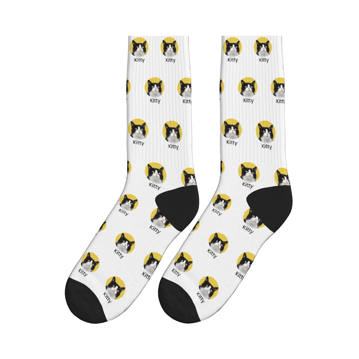 Cat Face & Name Socks - White / Crew Socks