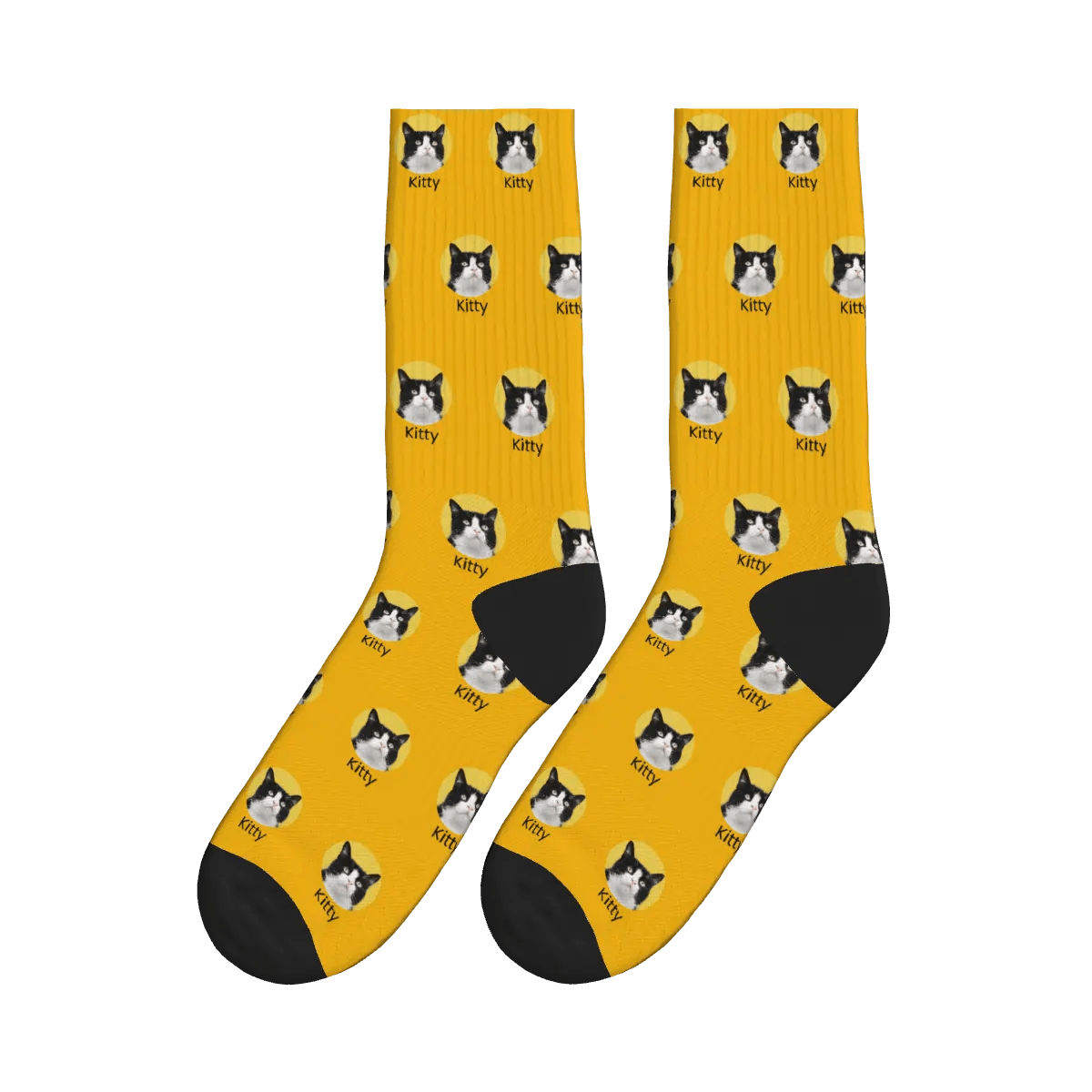 Cat Face & Name Socks - Yellow / Crew Socks