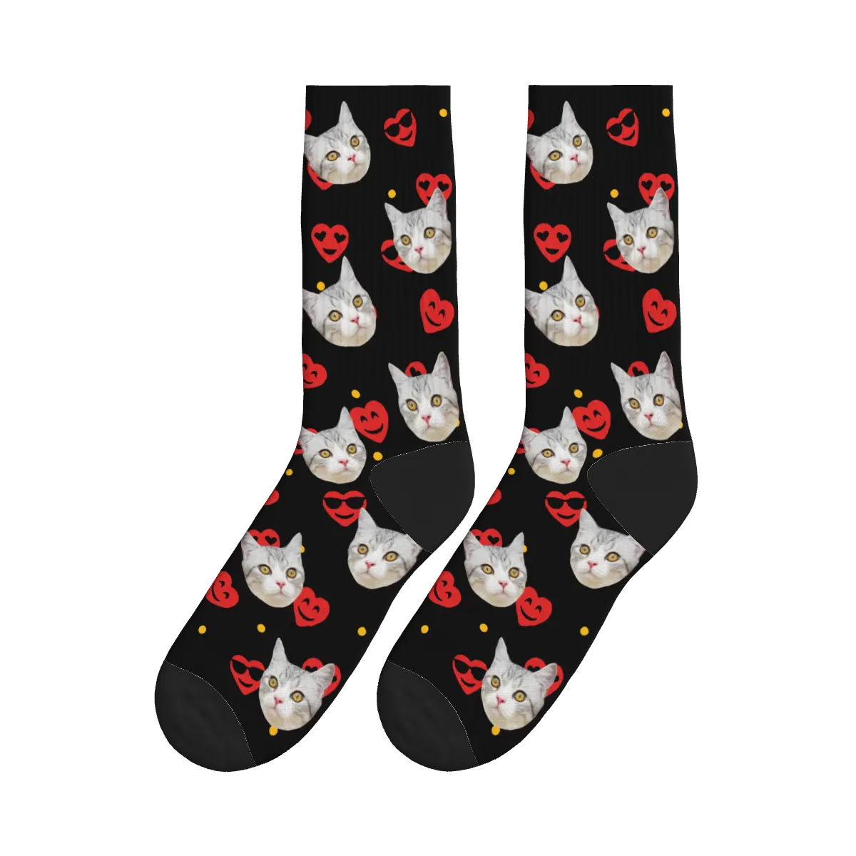 Cat Faces & Red Smiling Hearts Socks