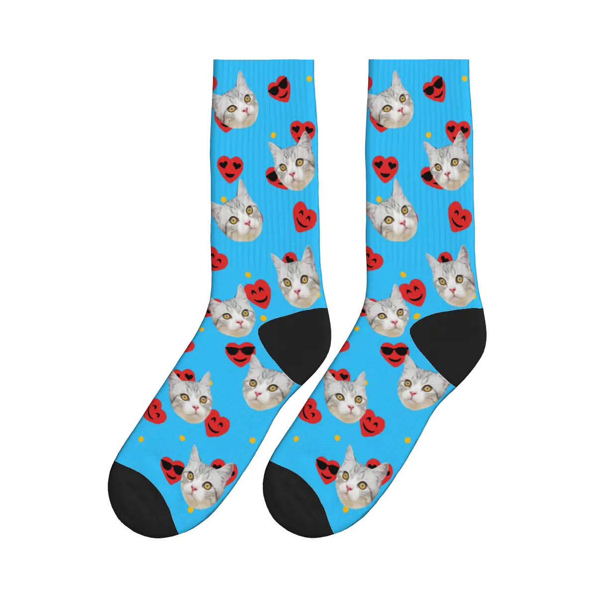 Cat Faces & Red Smiling Hearts Socks