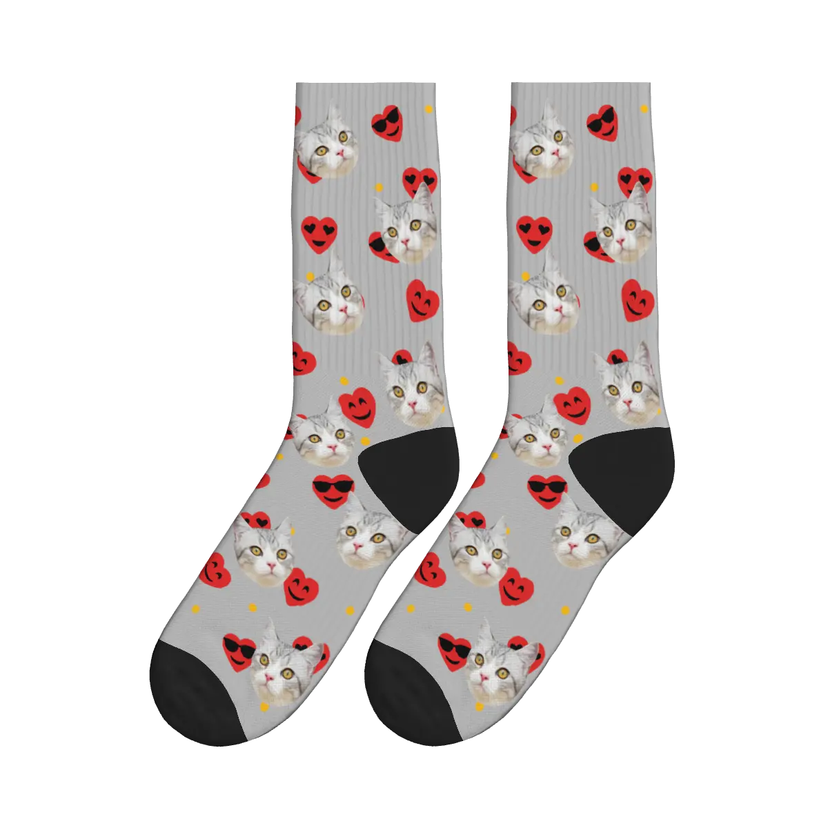 Cat Faces & Red Smiling Hearts Socks