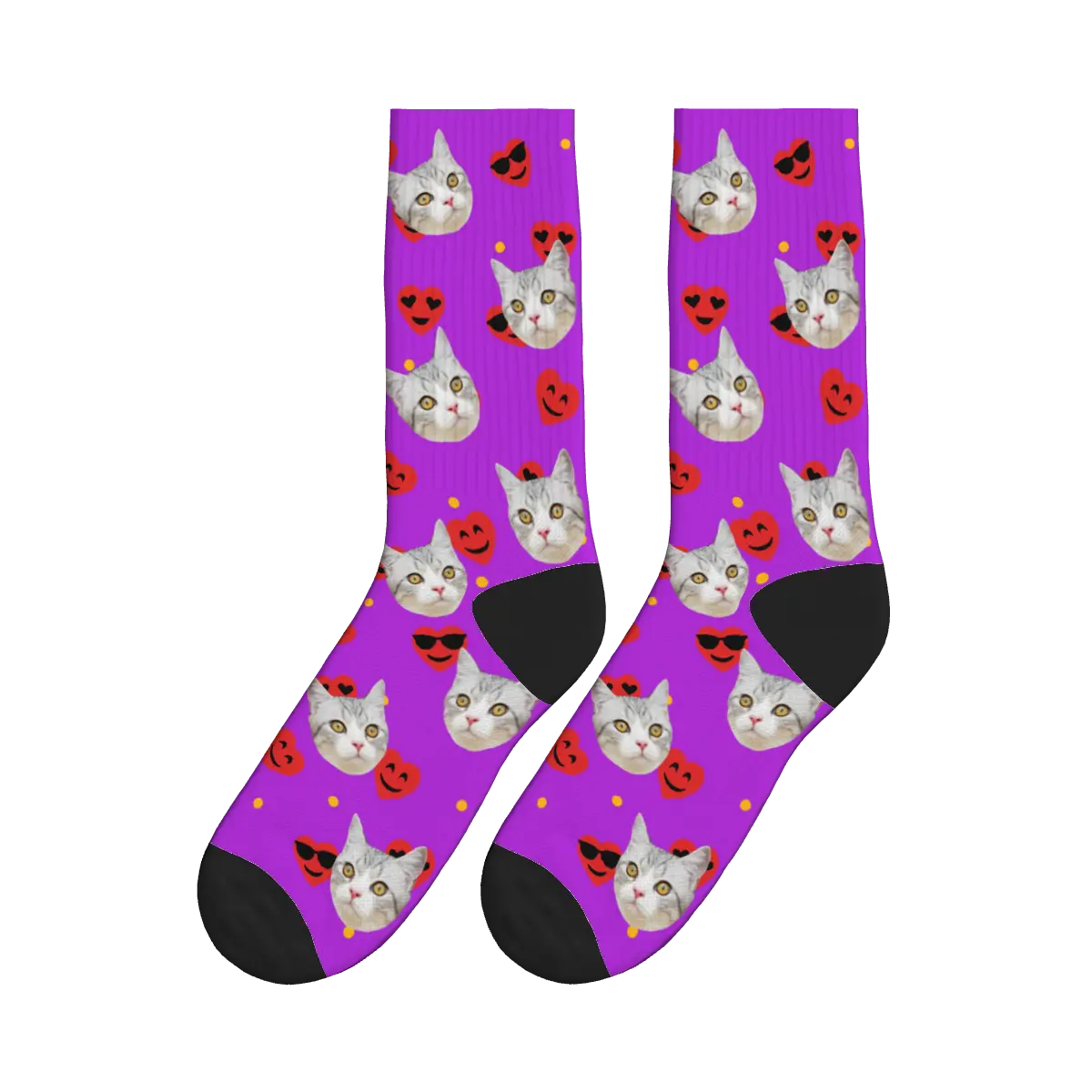 Cat Faces & Red Smiling Hearts Socks