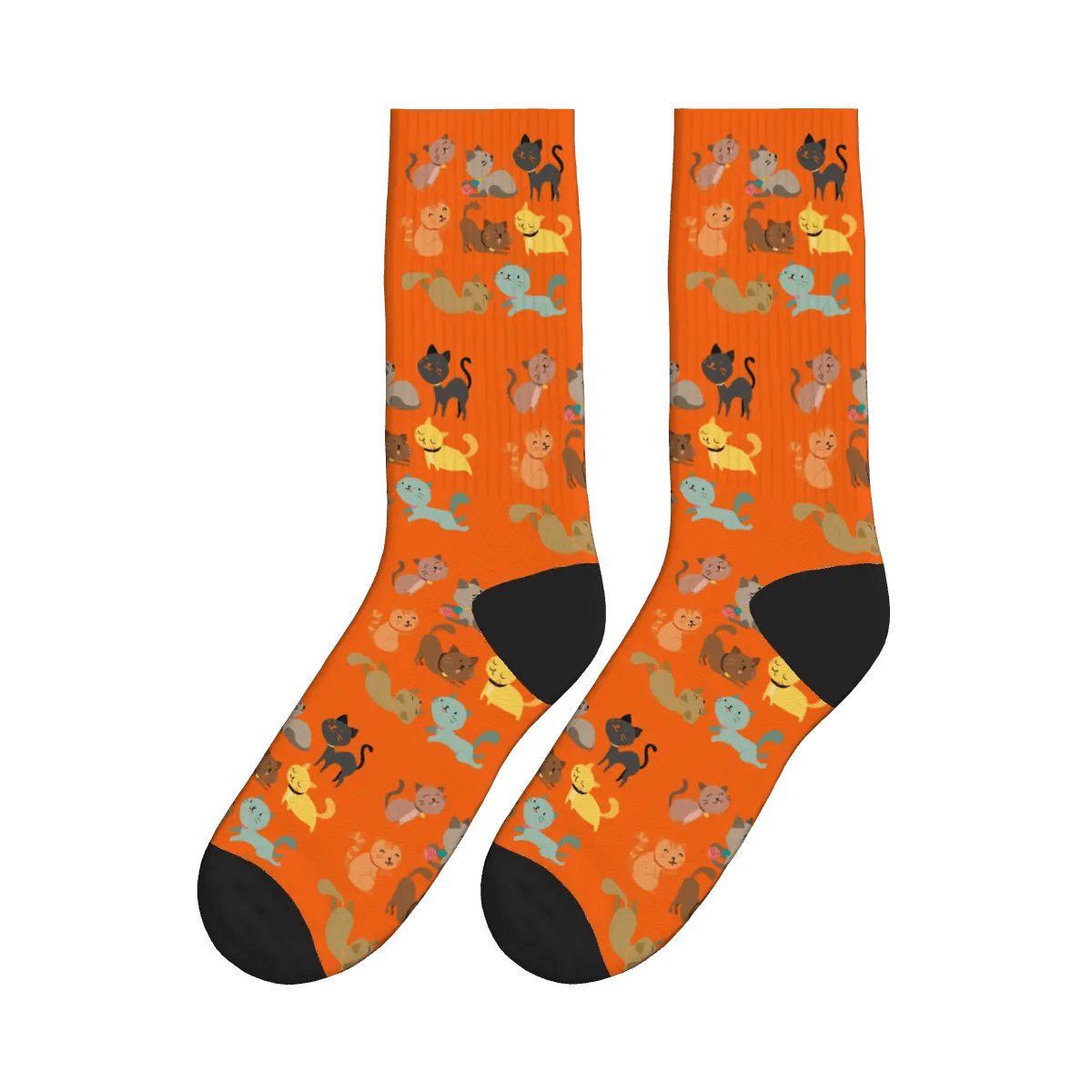 Coloured Cartoon Cats Frolicking Print Socks - Orange / Crew Socks