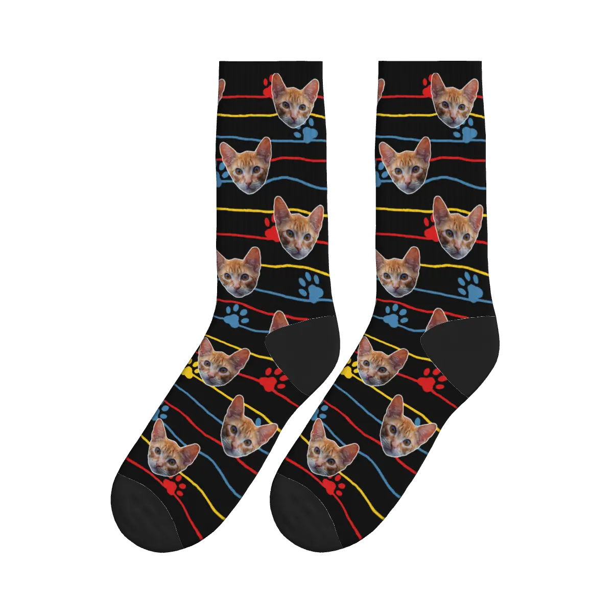 Cats with Red, Blue & Yellow Paws Socks