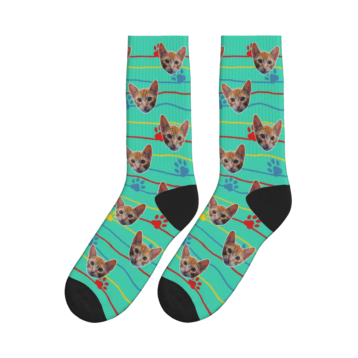 Cats with Red, Blue & Yellow Paws Socks