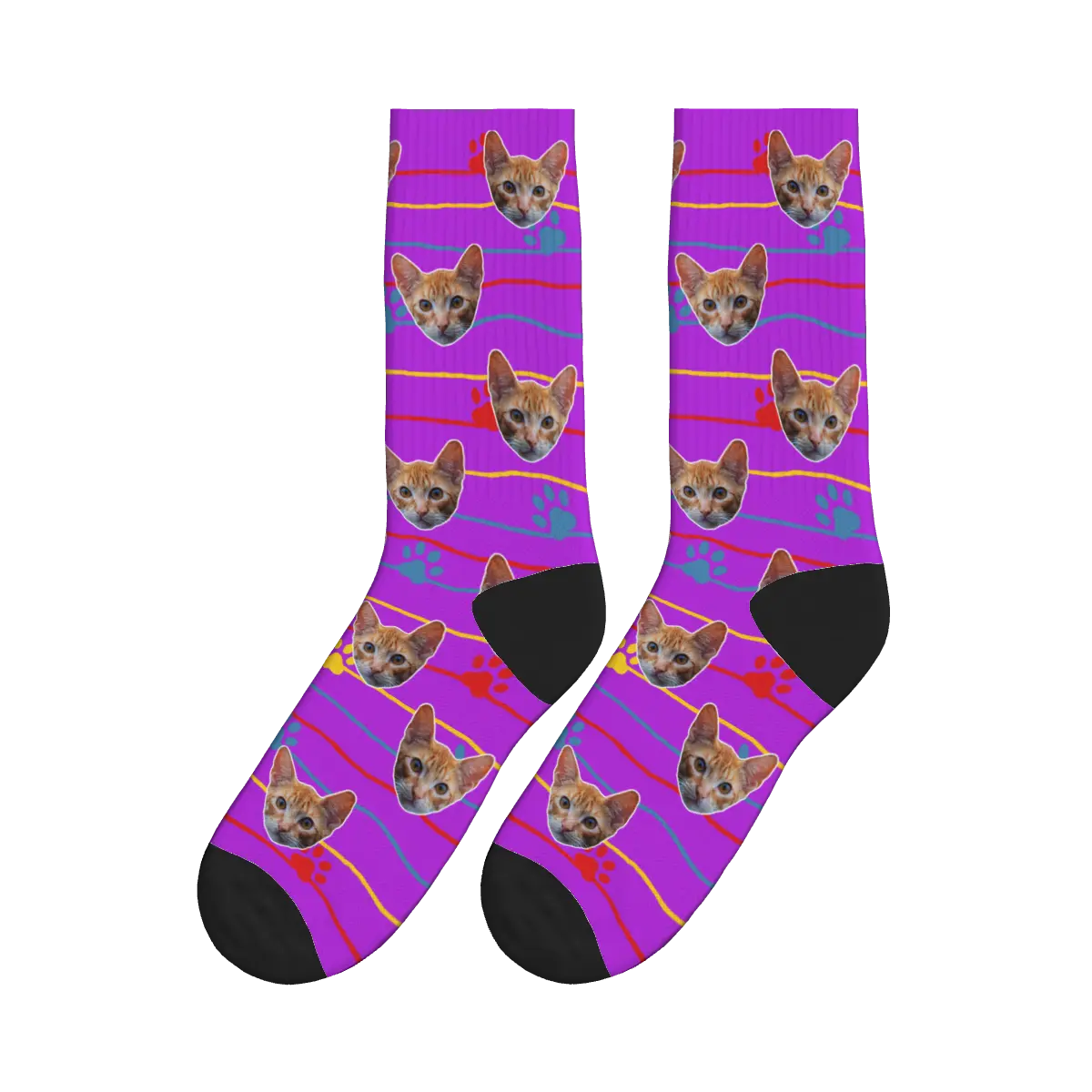 Cats with Red, Blue & Yellow Paws Socks