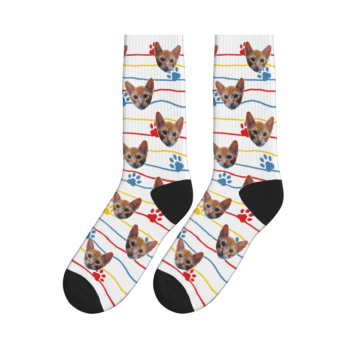 Cats with Red, Blue & Yellow Paws Socks