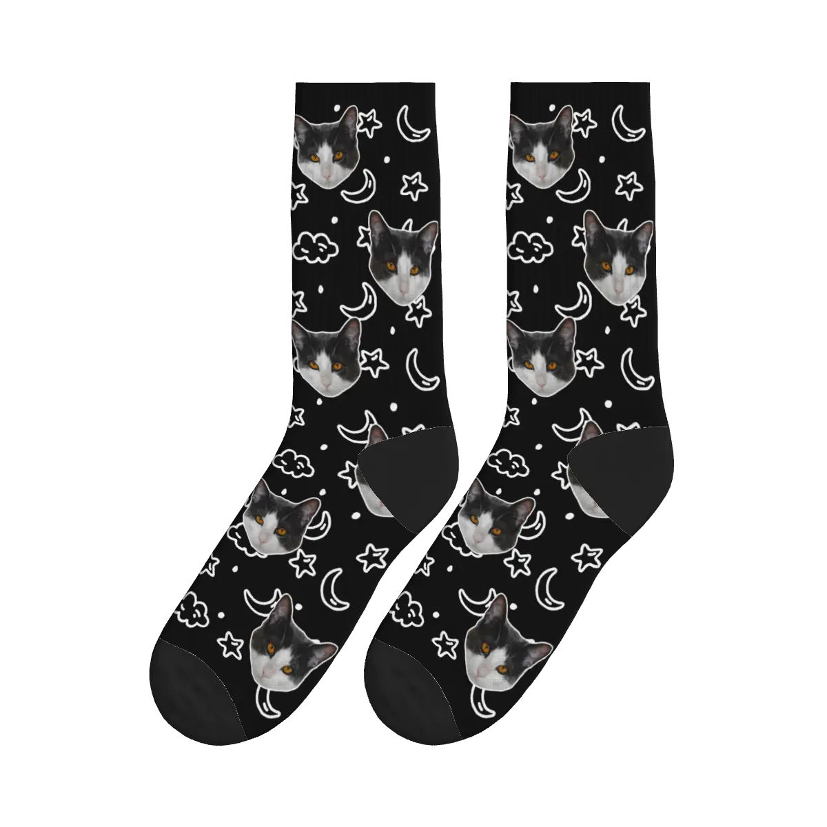 Cats, Stars, Moon, and Clouds Pattern Socks