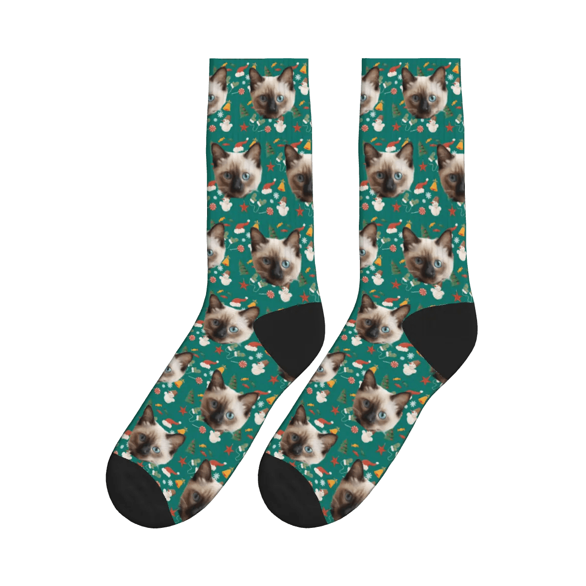 Christmas Elements Collection Cat Socks - Pine Green / Crew Socks