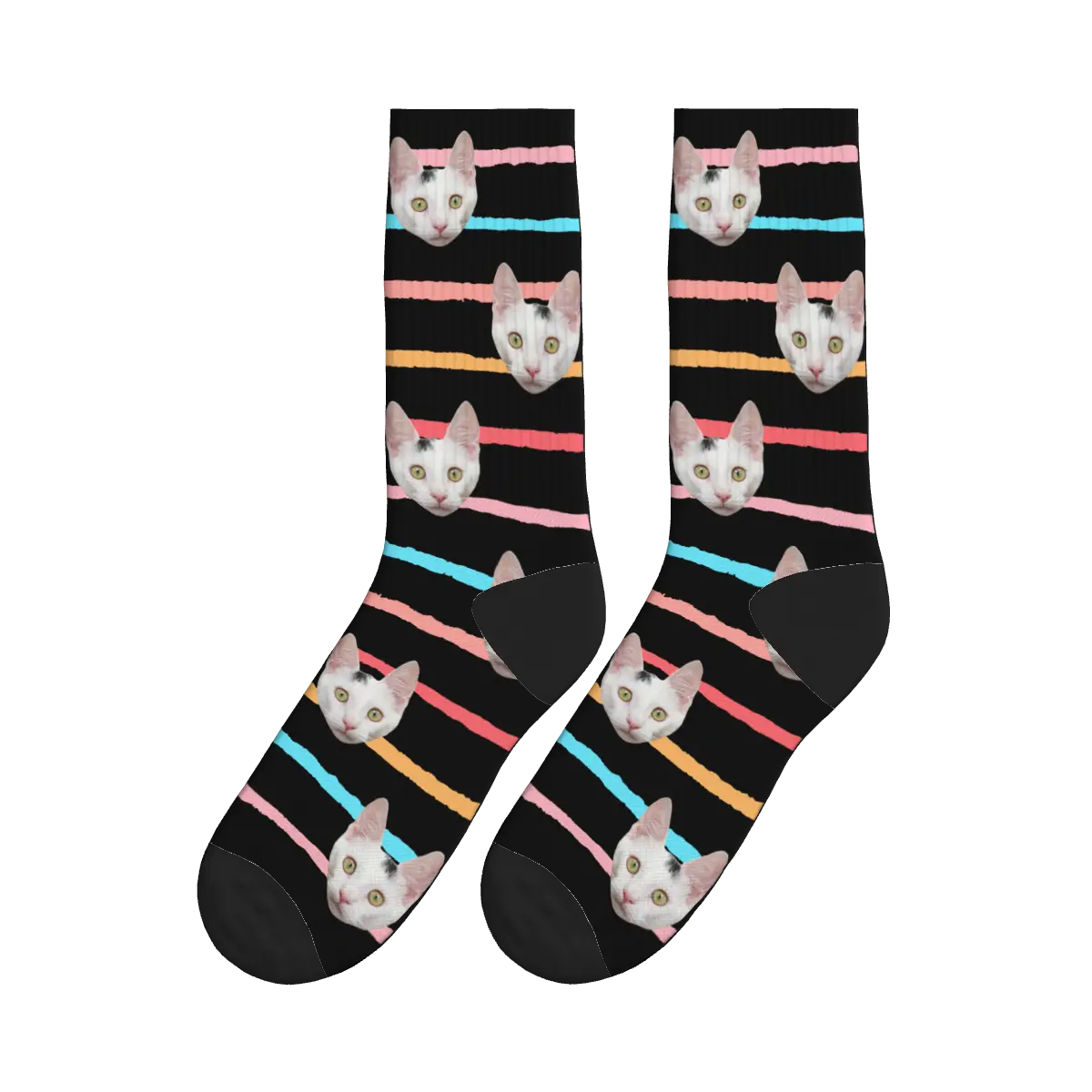 Colorful Stripes & Kitty Faces Socks