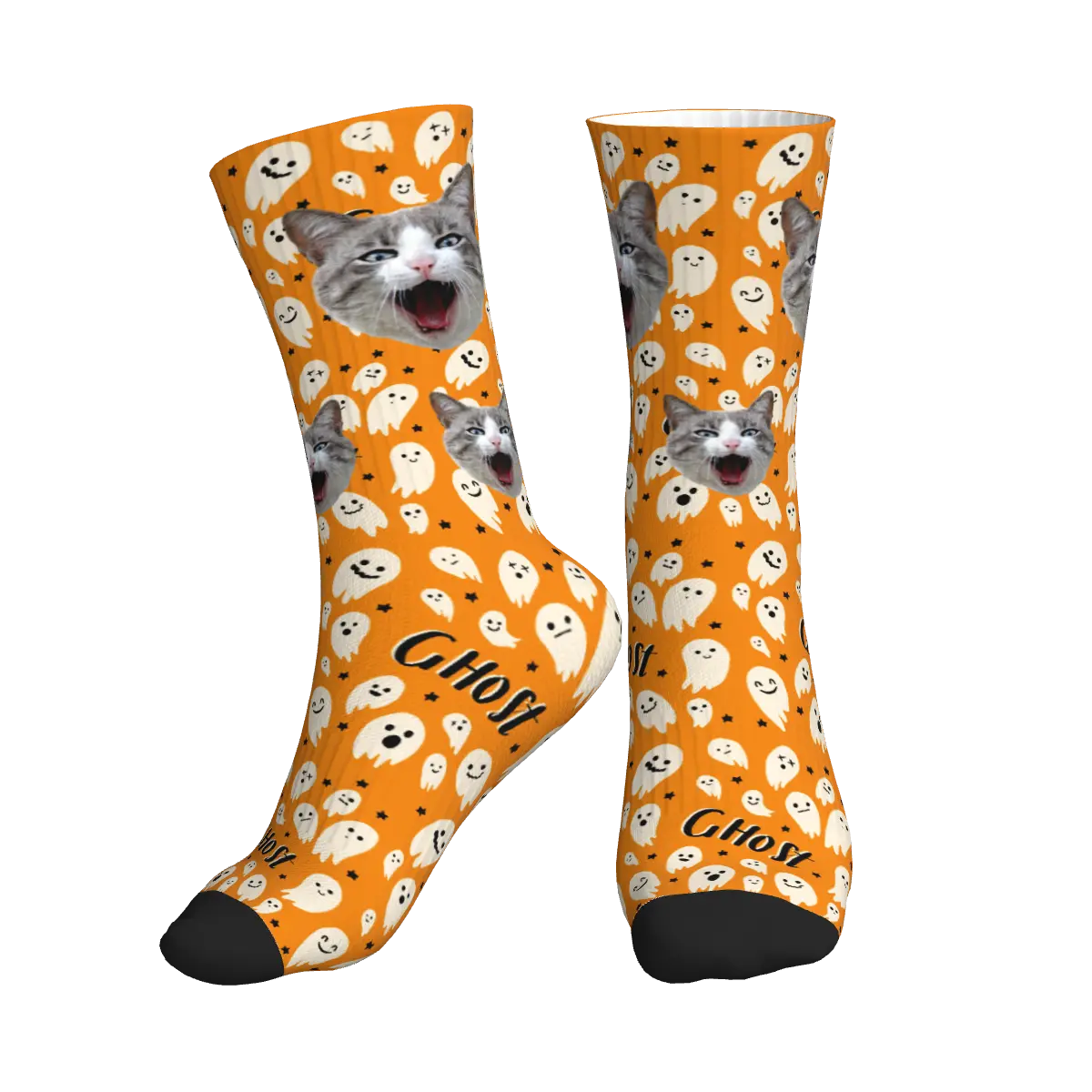 Ghost and Cat Face Halloween Socks