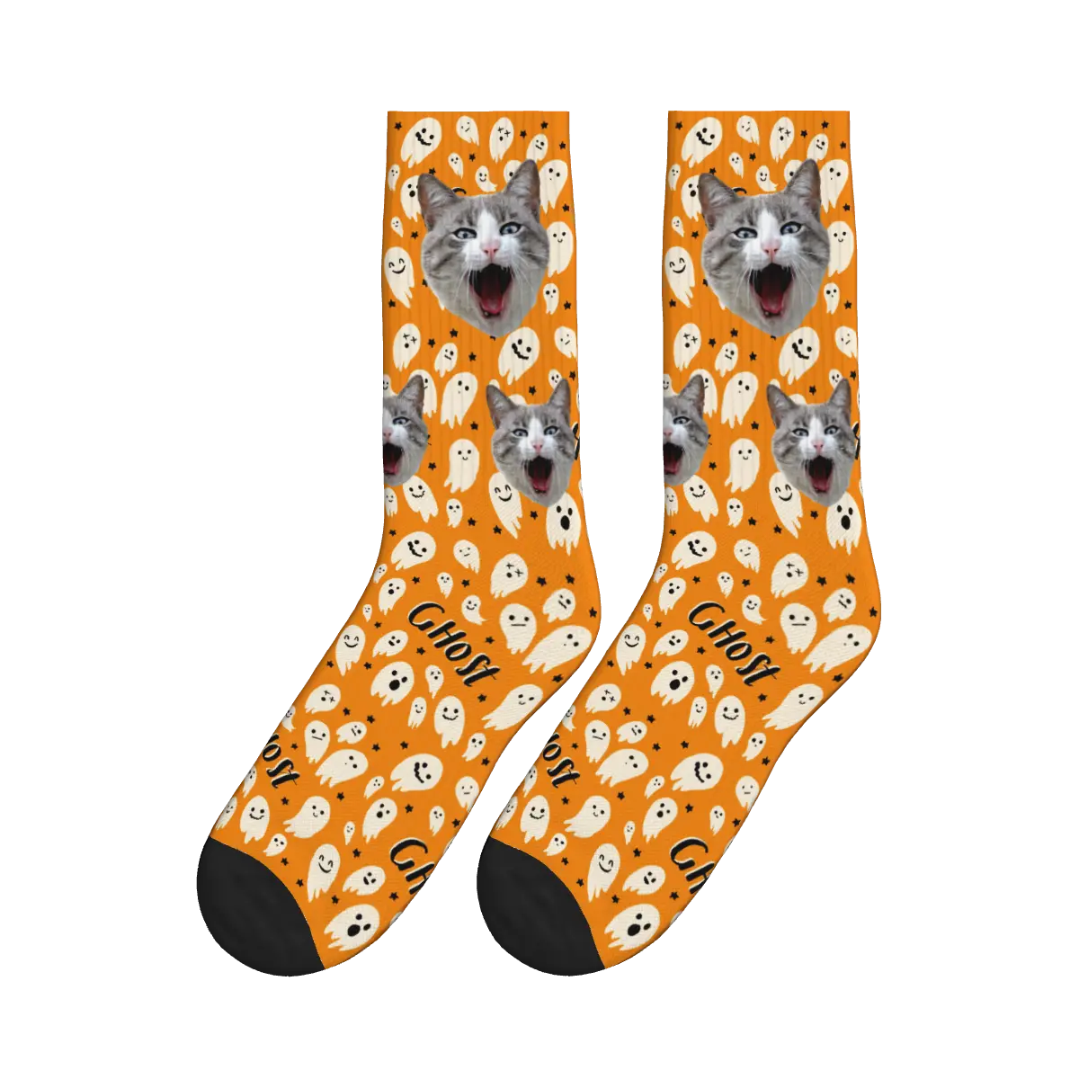 Ghost and Cat Face Halloween Socks