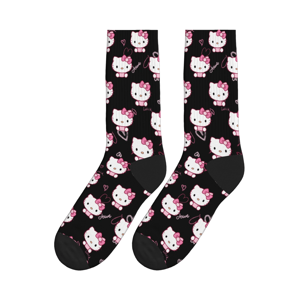 Cute Kitty Heart Socks - Black / Crew Socks