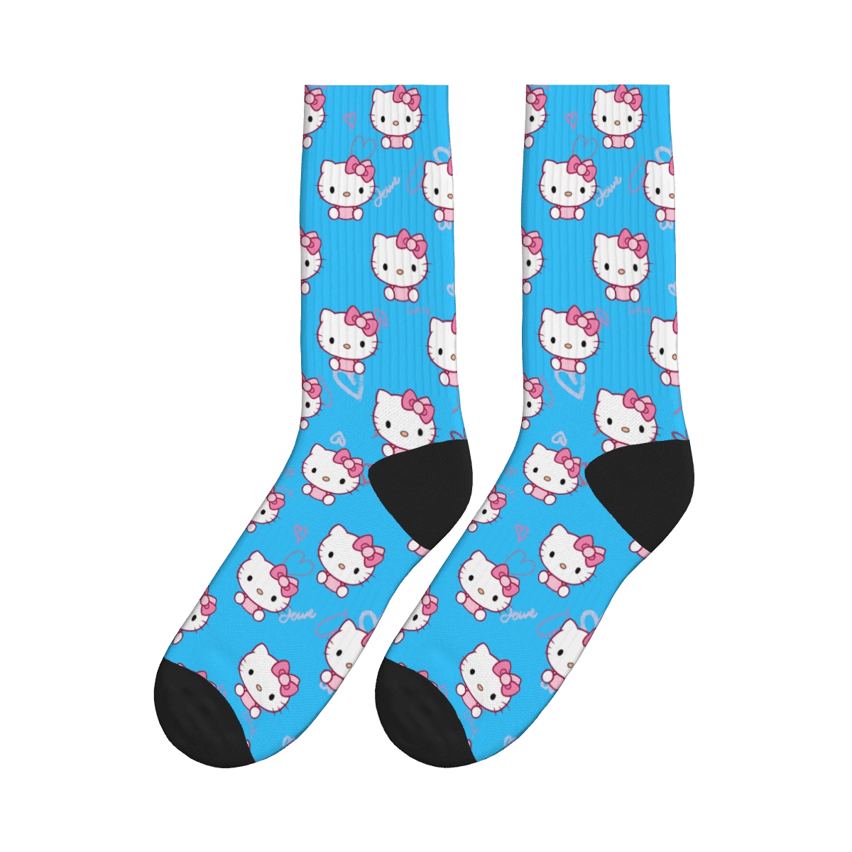 Cute Kitty Heart Socks - Blue / Crew Socks