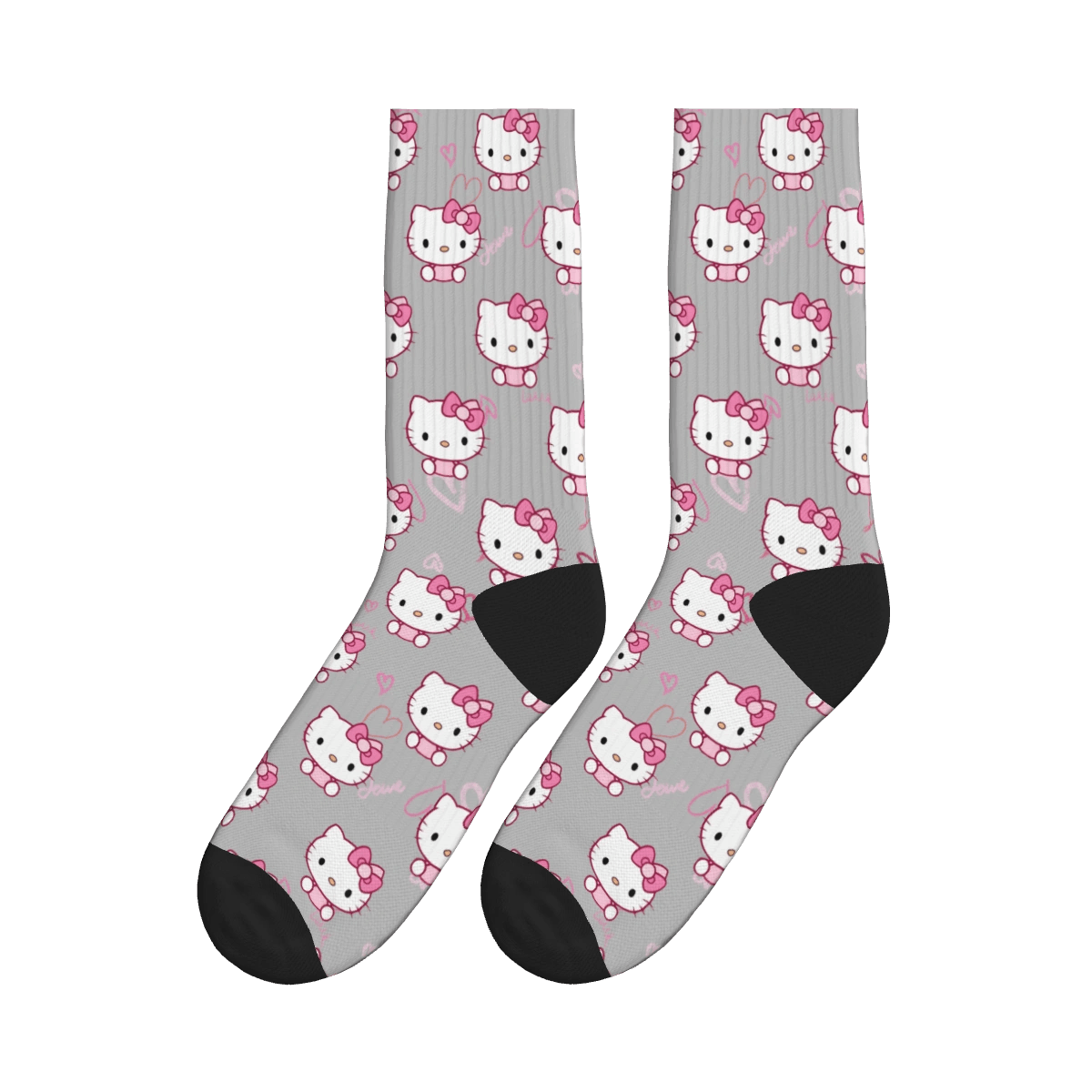 Cute Kitty Heart Socks - Gray / Crew Socks