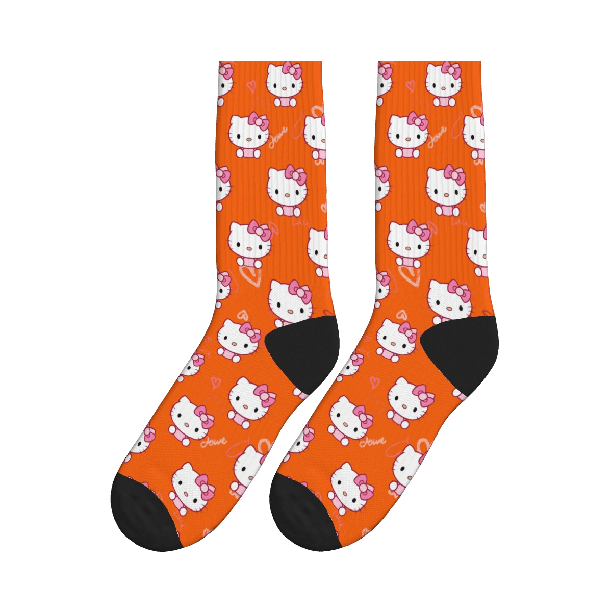 Cute Kitty Heart Socks - Orange / Crew Socks