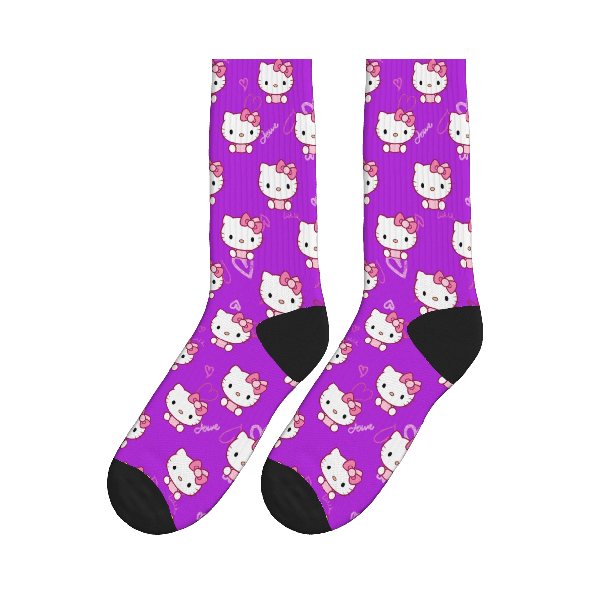 Cute Kitty Heart Socks - Purple / Crew Socks