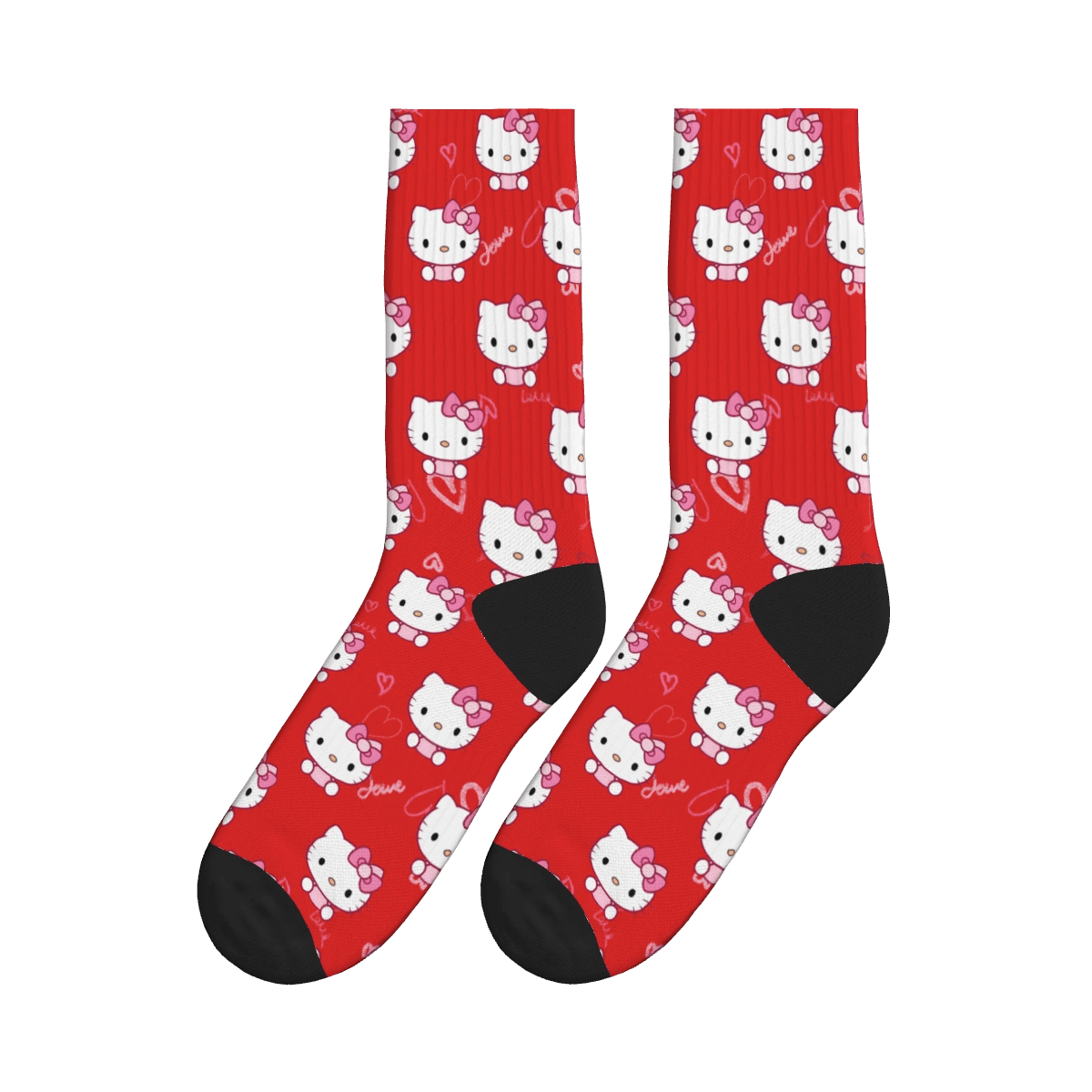 Cute Kitty Heart Socks - Red / Crew Socks