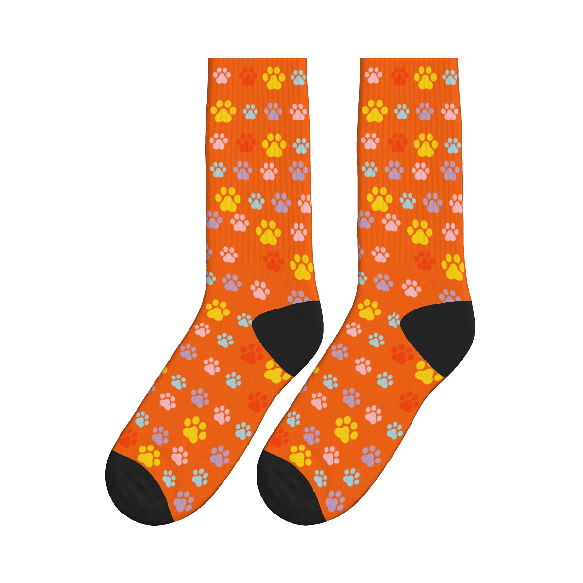 Multi-Colored Cat Paw Print Socks - Orange / Crew Socks