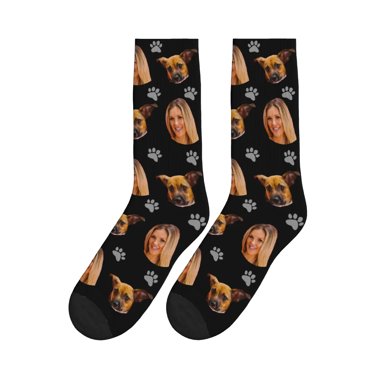 Paws, Woman and Her Dog Faces Socks