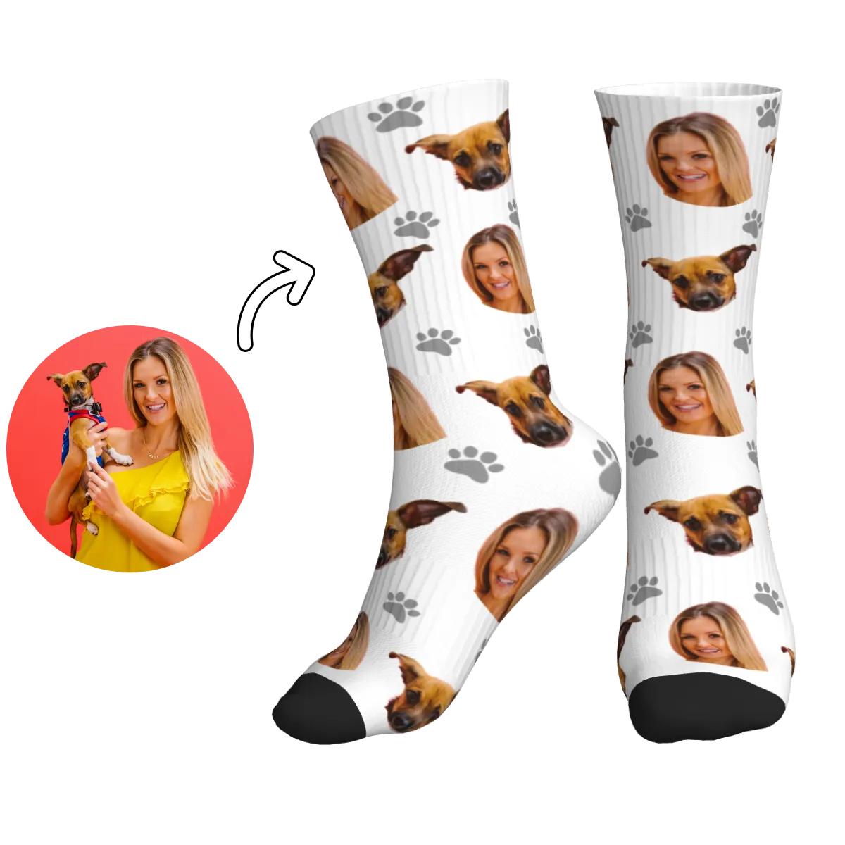 Paws, Woman and Her Dog Faces Socks