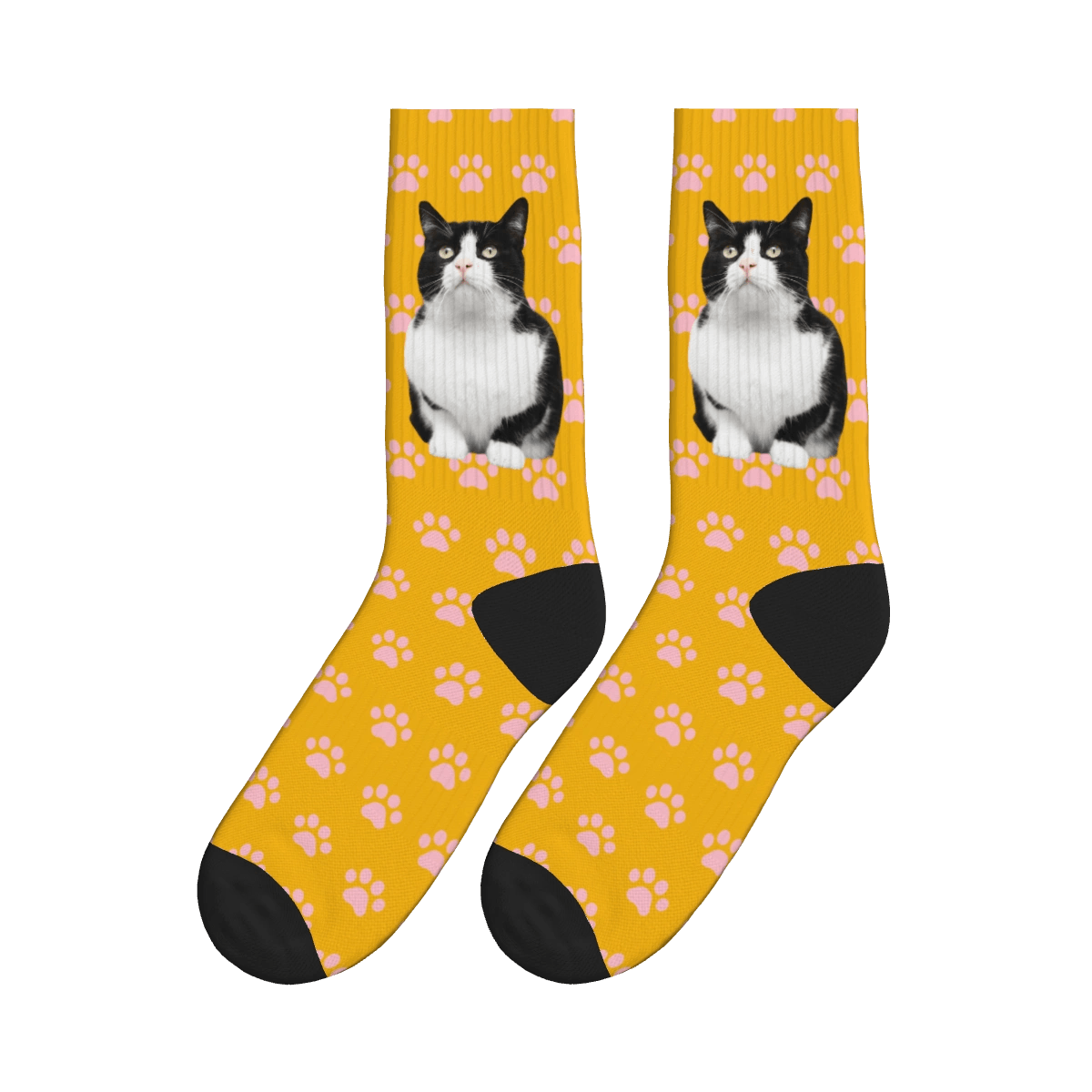 Pink Paw Cat Full Body Socks - Yellow / Crew Socks