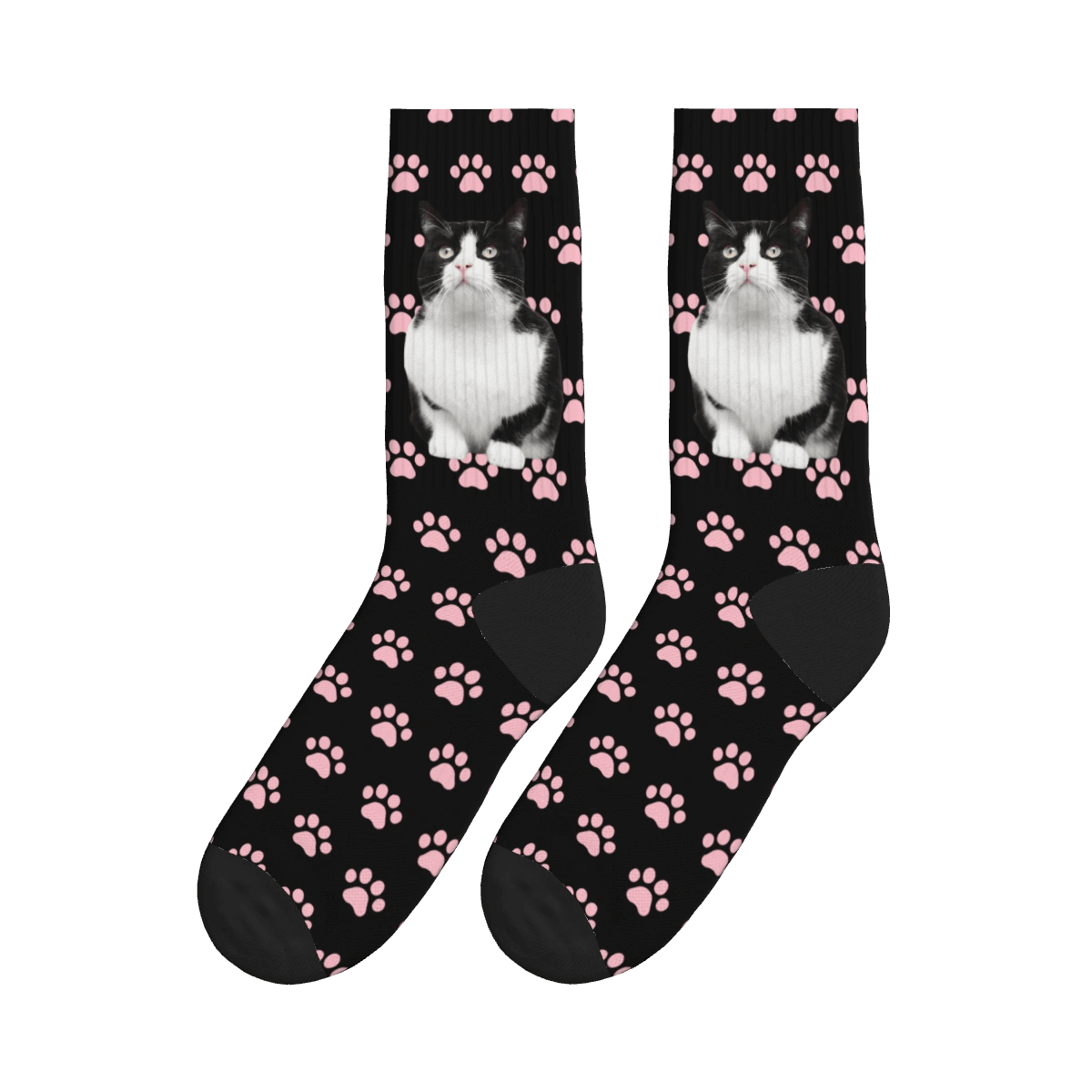 Pink Paw Cat Full Body Socks - Black / Crew Socks