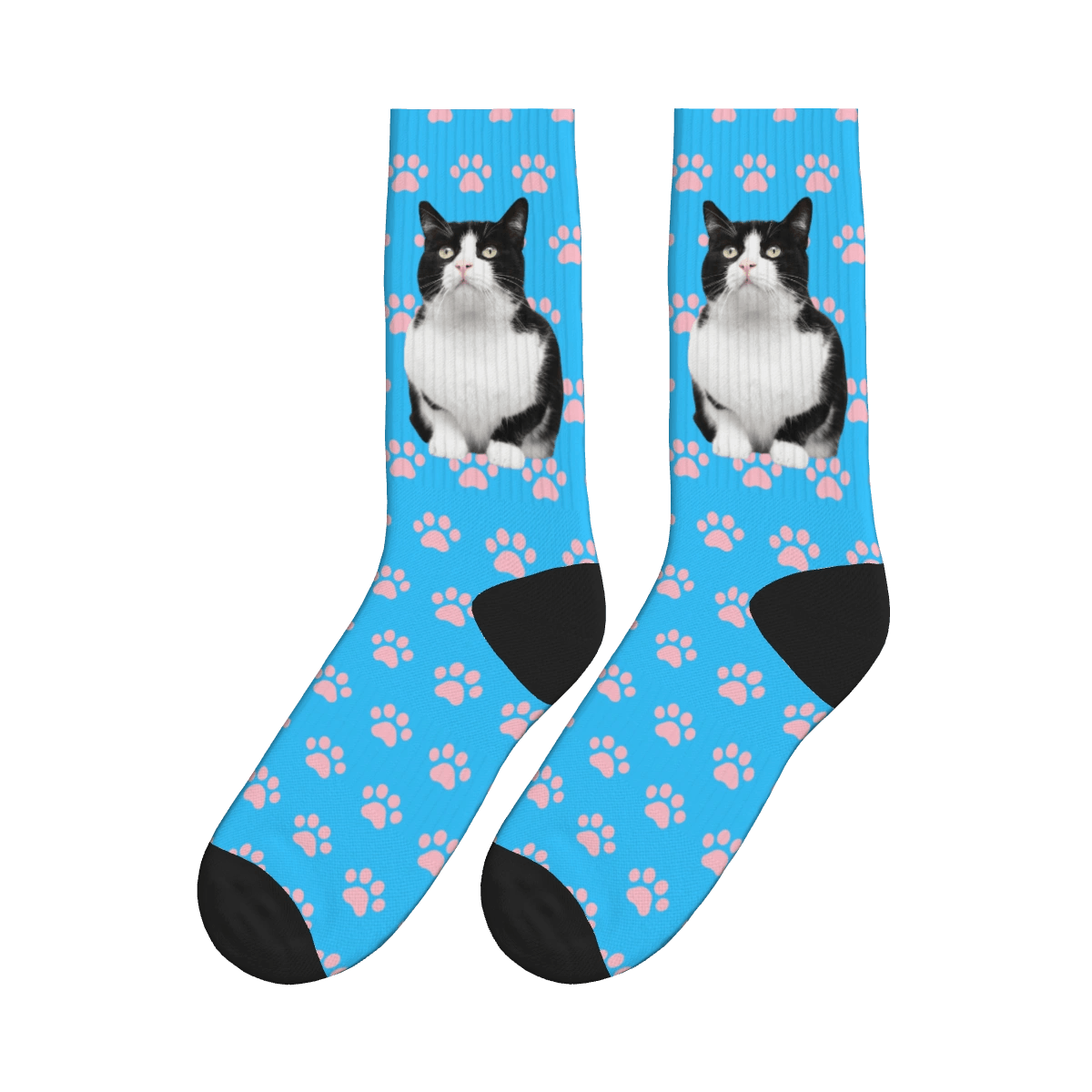 Pink Paw Cat Full Body Socks - Blue / Crew Socks