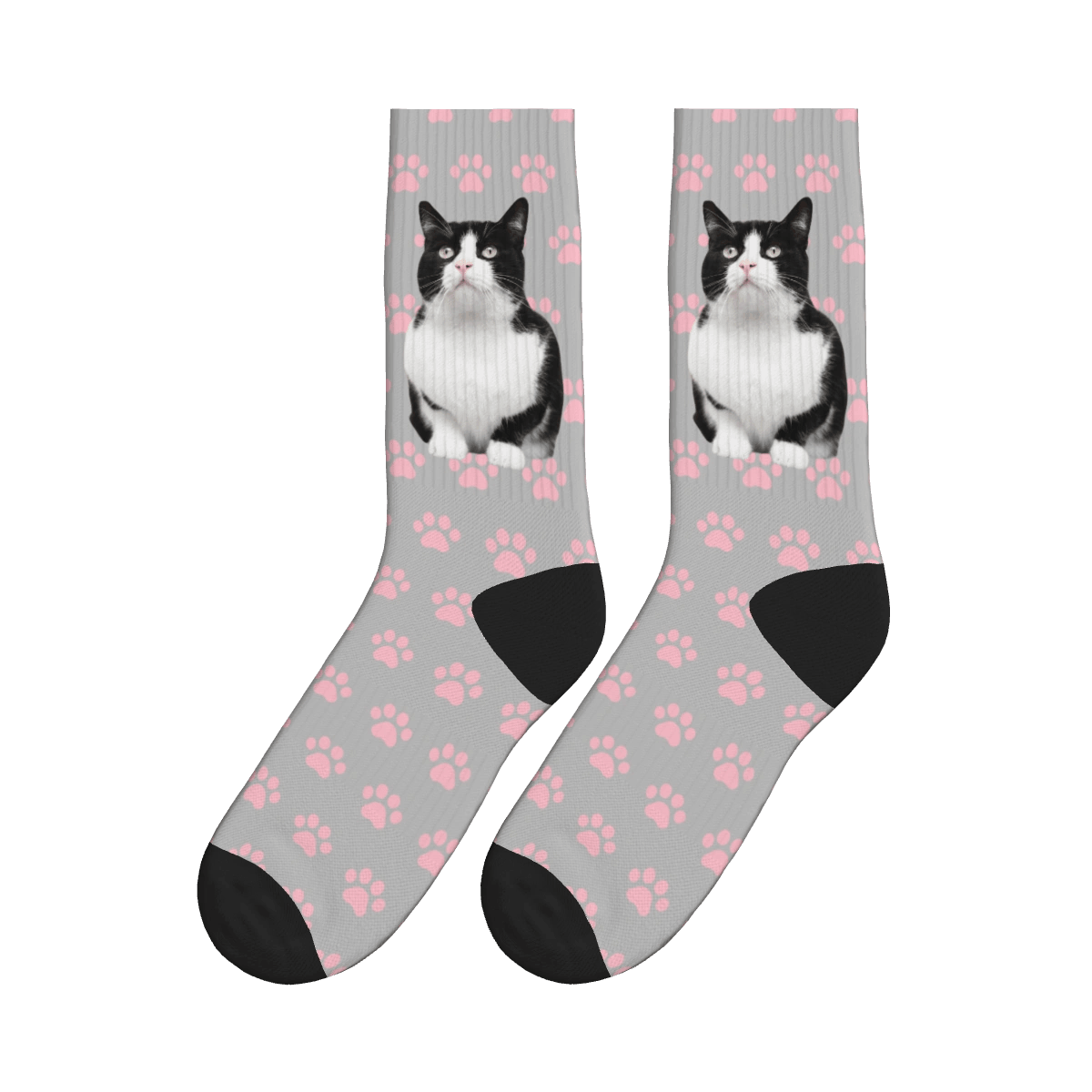 Pink Paw Cat Full Body Socks - Gray / Crew Socks