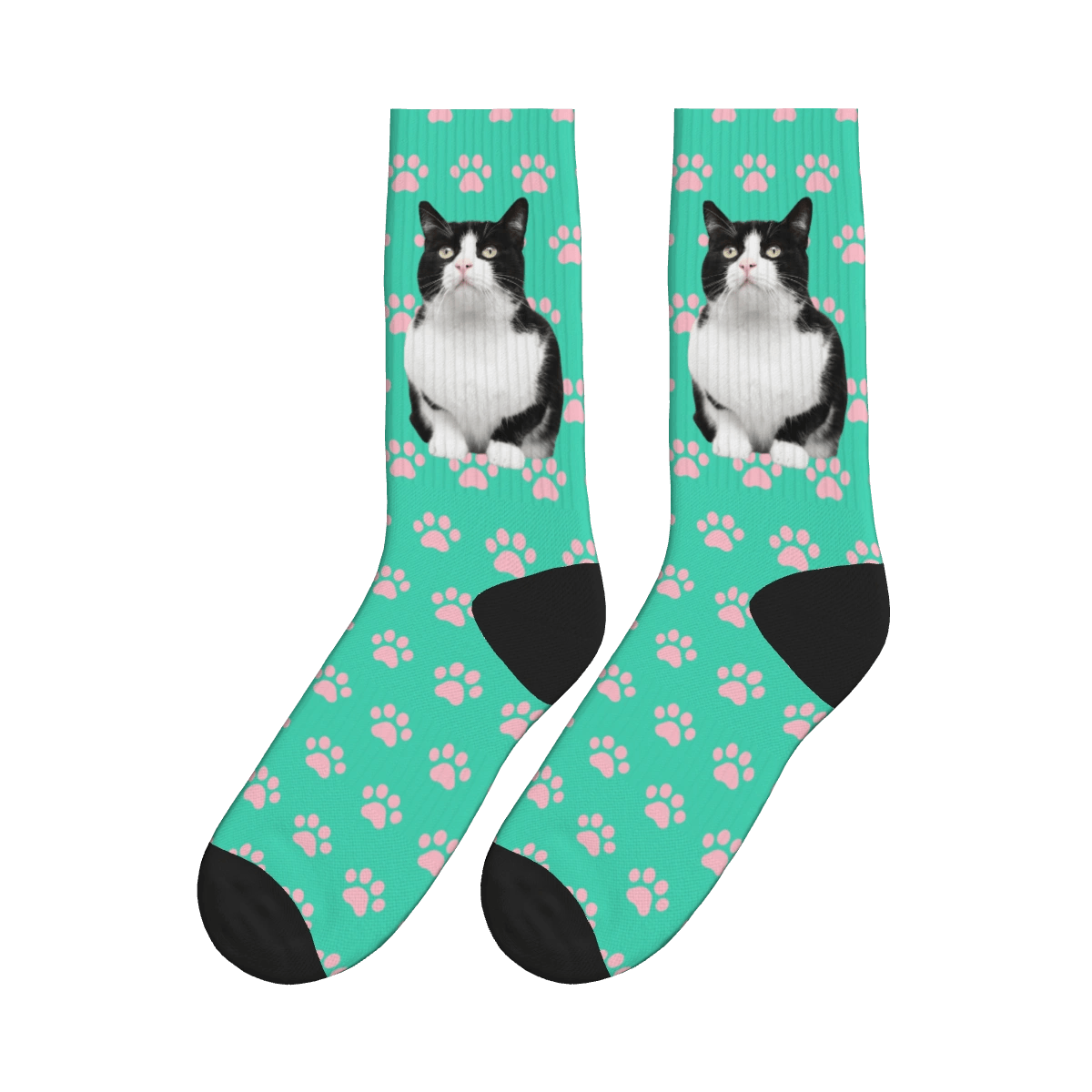 Pink Paw Cat Full Body Socks - Green / Crew Socks