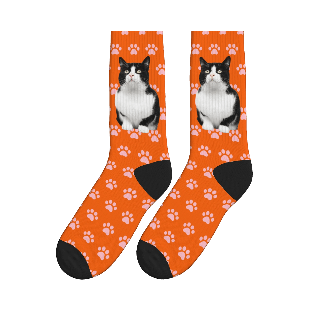 Pink Paw Cat Full Body Socks - Orange / Crew Socks