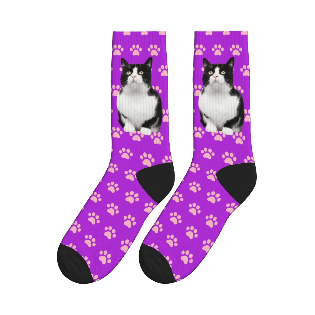 Pink Paw Cat Full Body Socks - Purple / Crew Socks