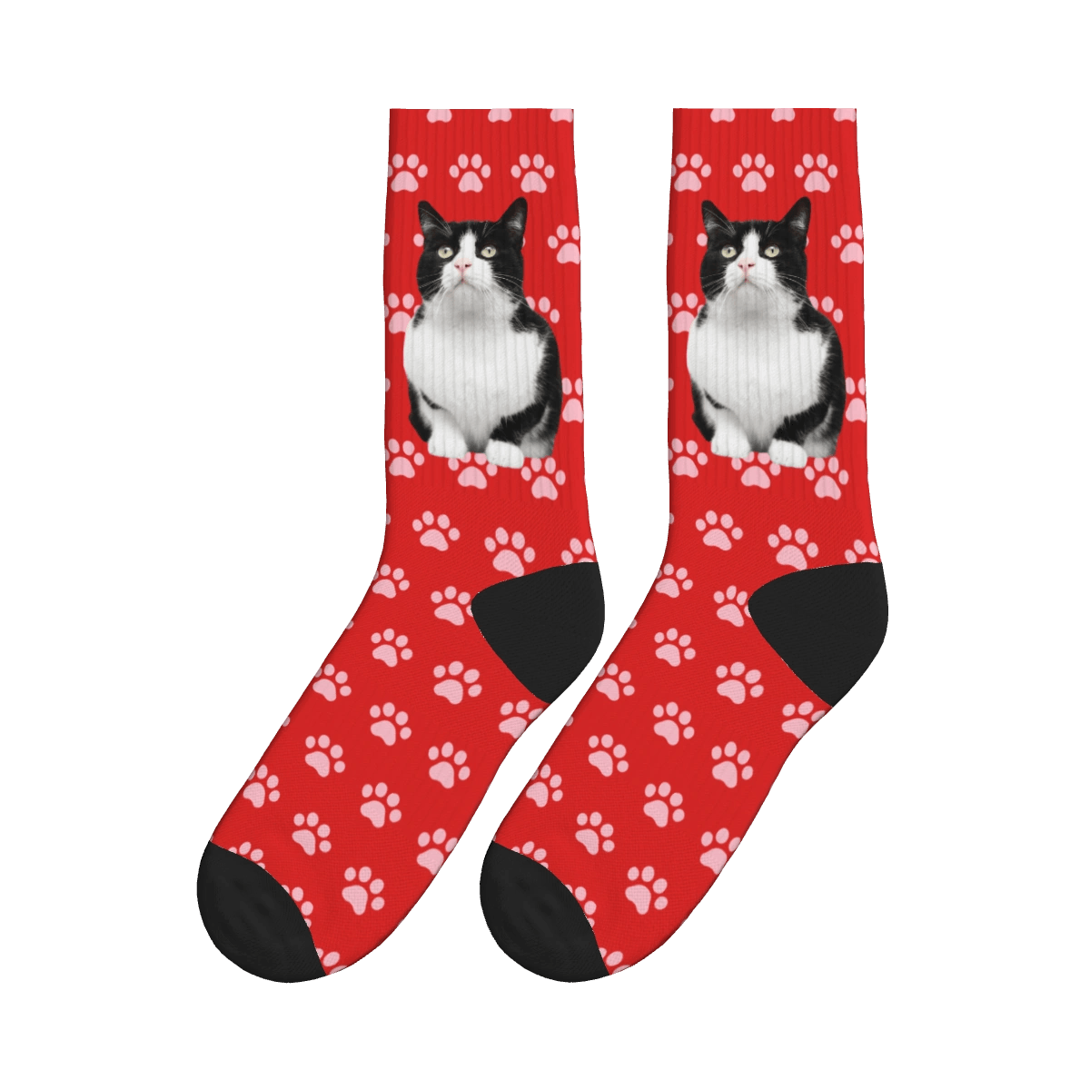 Pink Paw Cat Full Body Socks - Red / Crew Socks