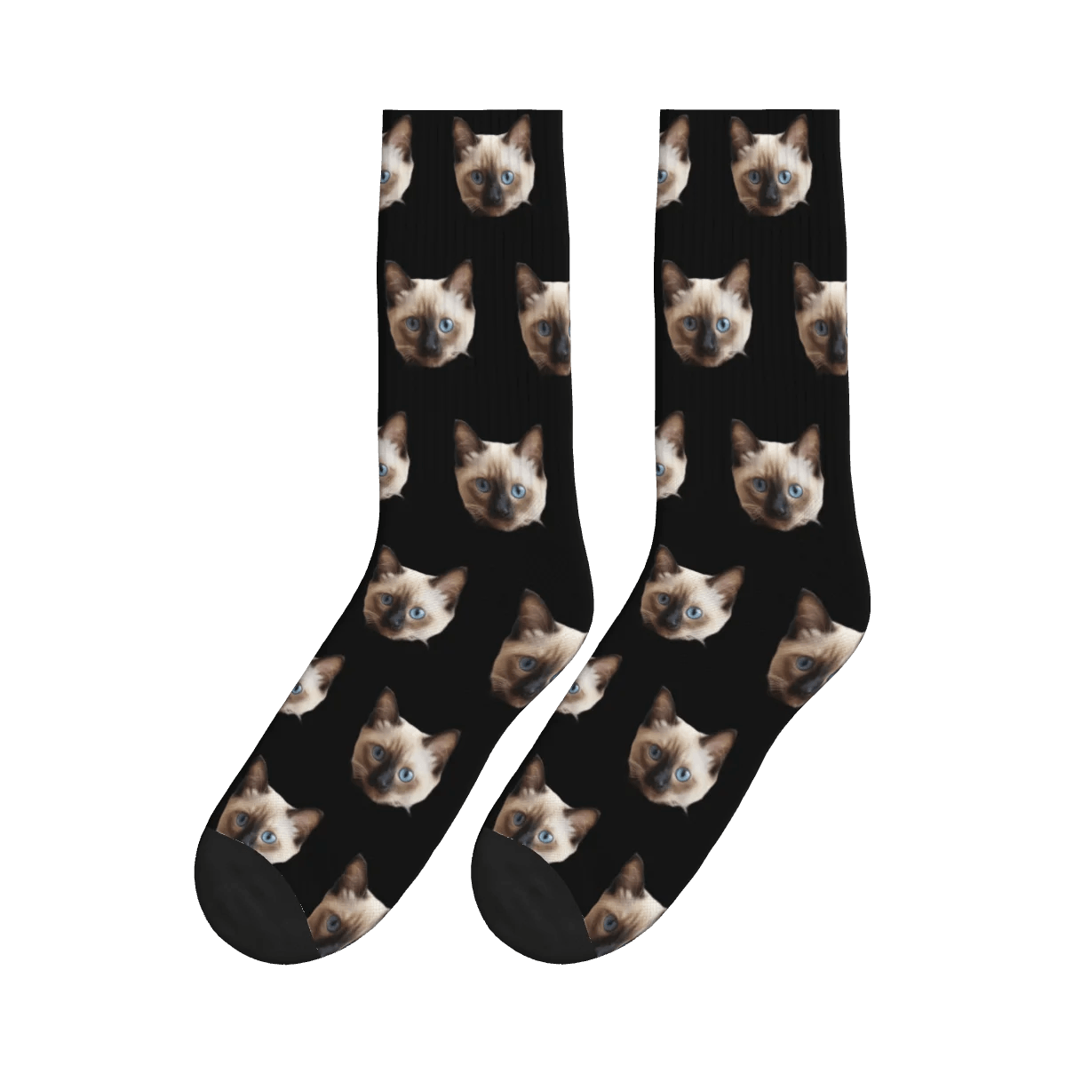 Solid Color Cat Face Print Socks - Black / Crew Socks