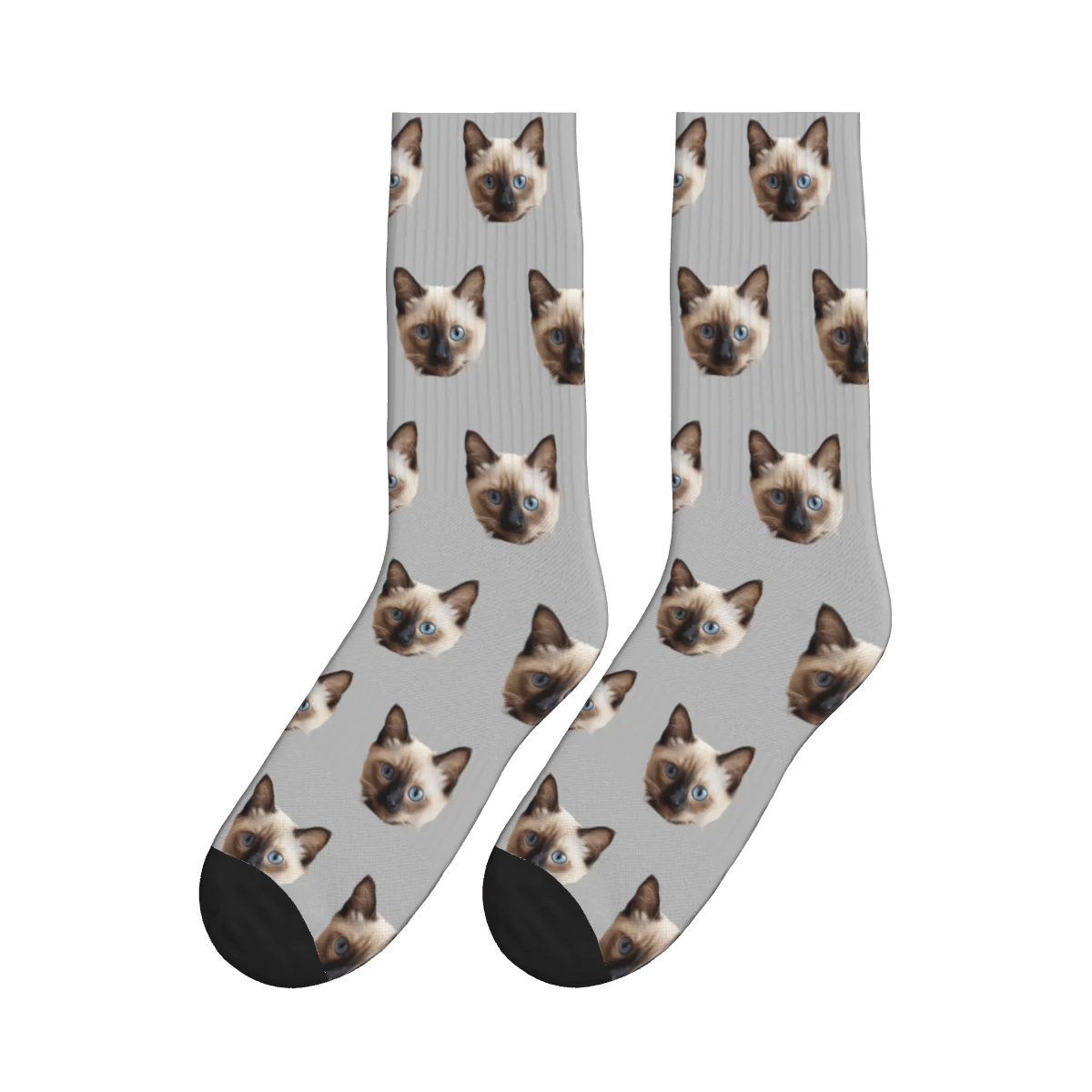 Solid Color Cat Face Print Socks - Gray / Crew Socks