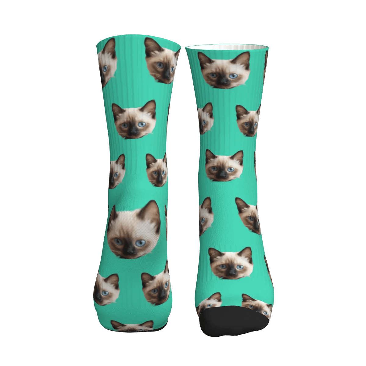 Solid Color Cat Face Print Socks - Green / Crew Socks