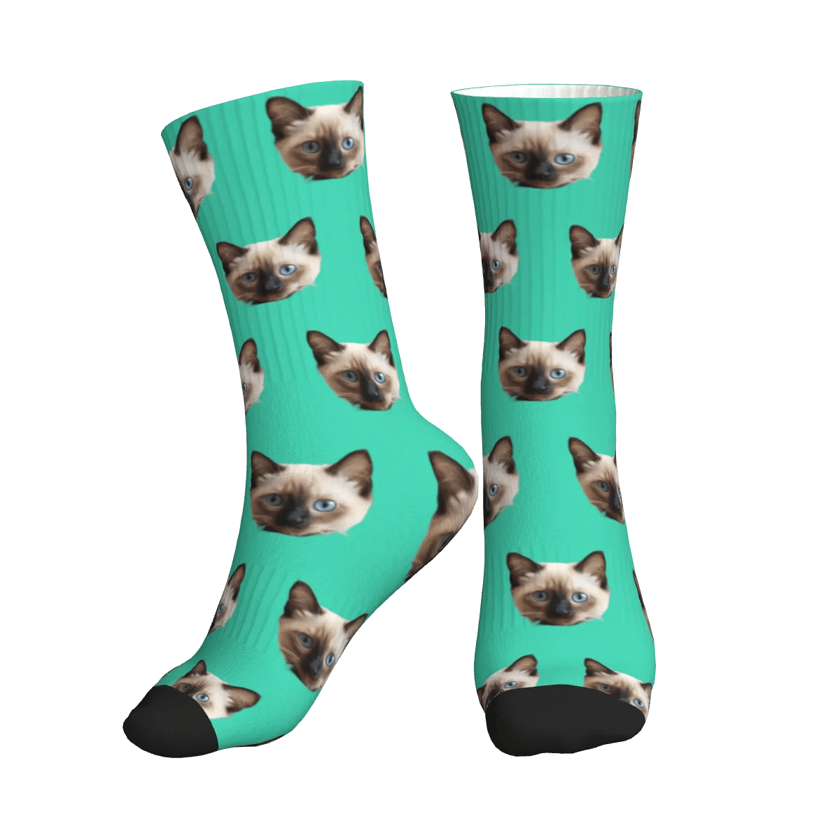 Solid Color Cat Face Print Socks - Green / Crew Socks