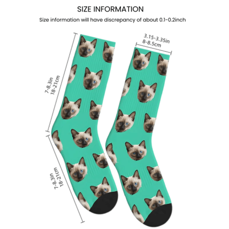 Solid Color Cat Face Print Socks - Green / Crew Socks