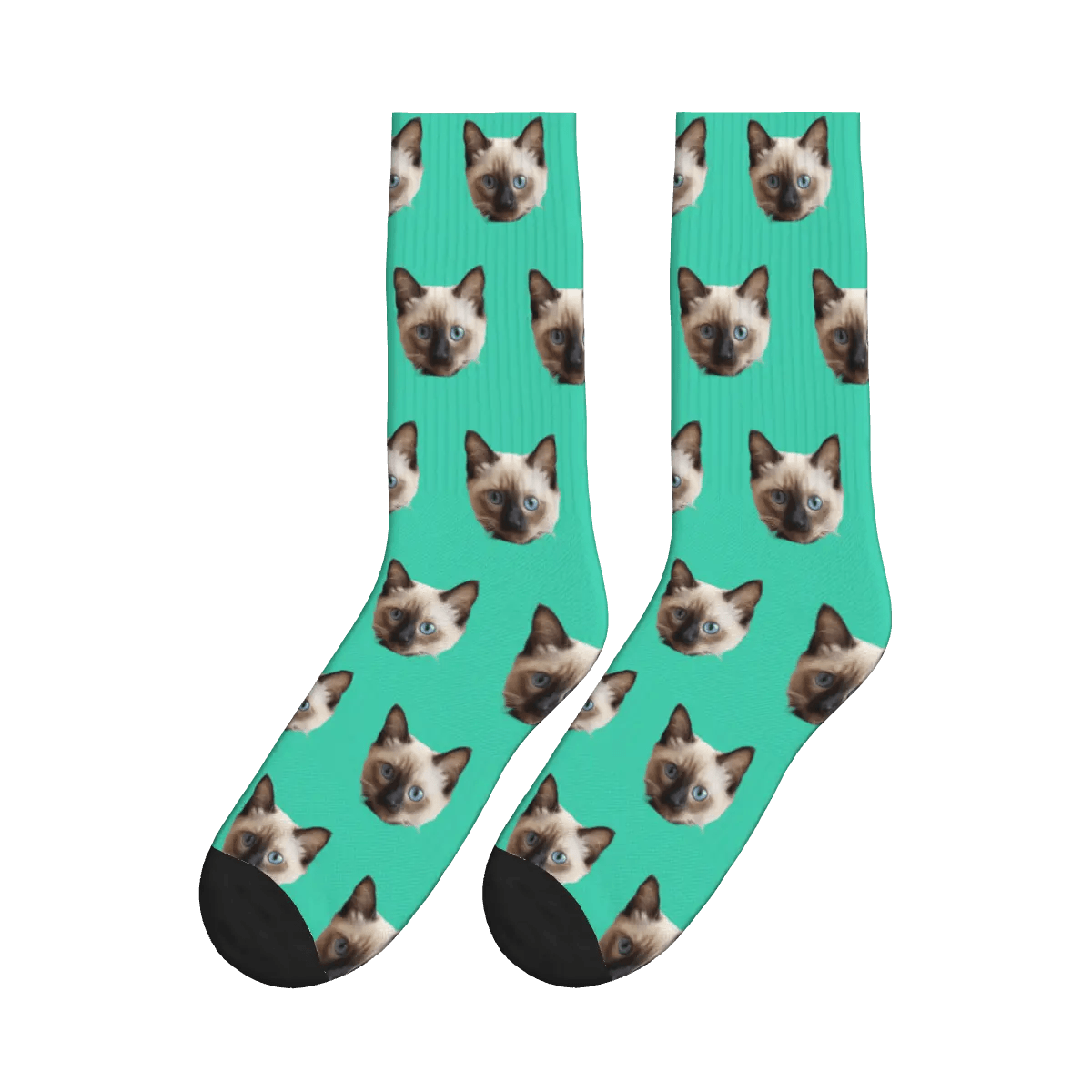 Solid Color Cat Face Print Socks - Green / Crew Socks