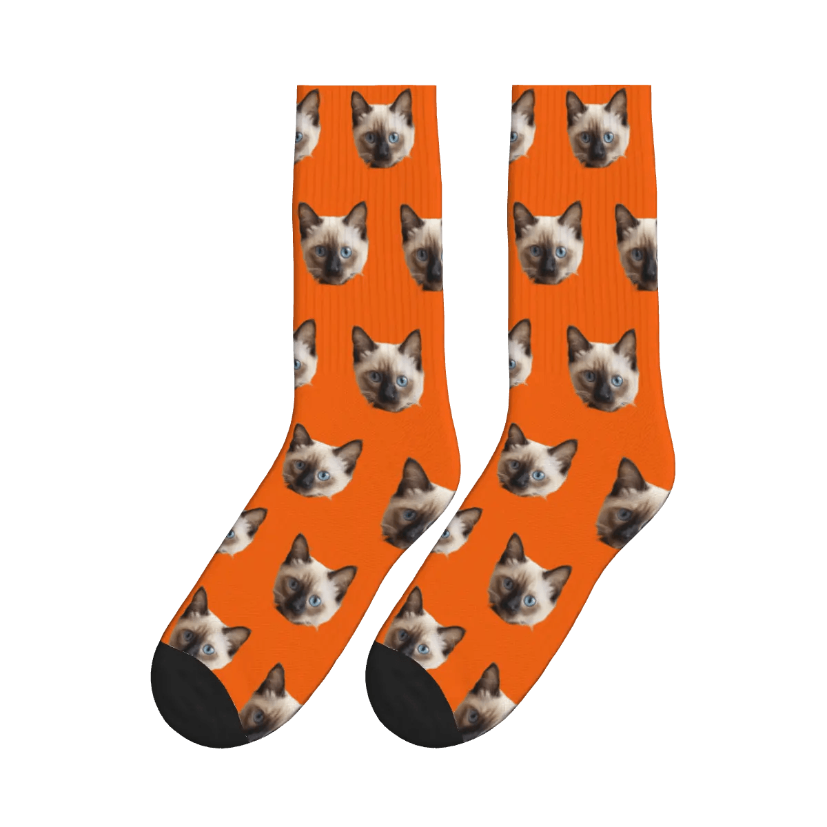 Solid Color Cat Face Print Socks - Orange / Crew Socks