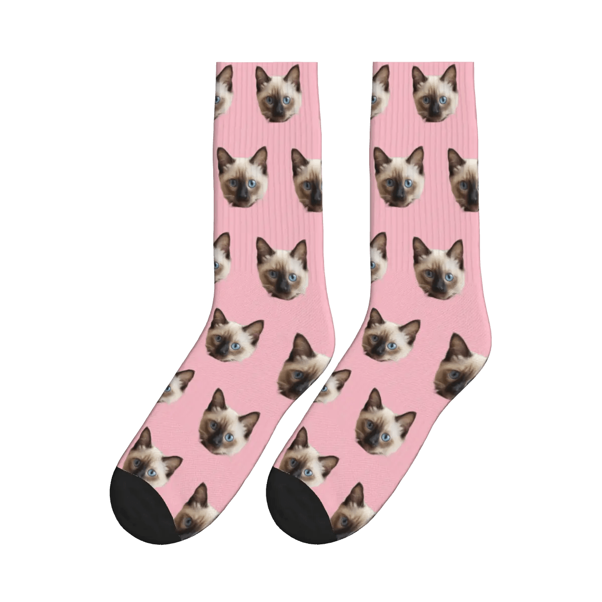 Solid Color Cat Face Print Socks - Pink / Crew Socks